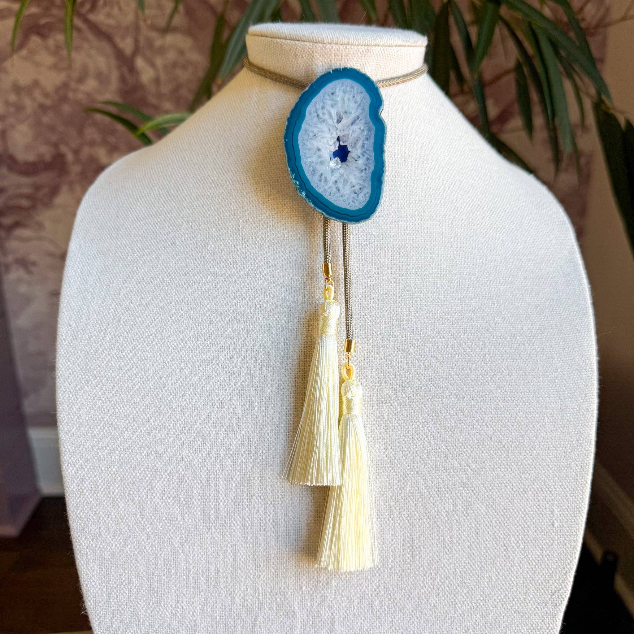 Blue Geode with Tan and Cream Tassels - The BLVD