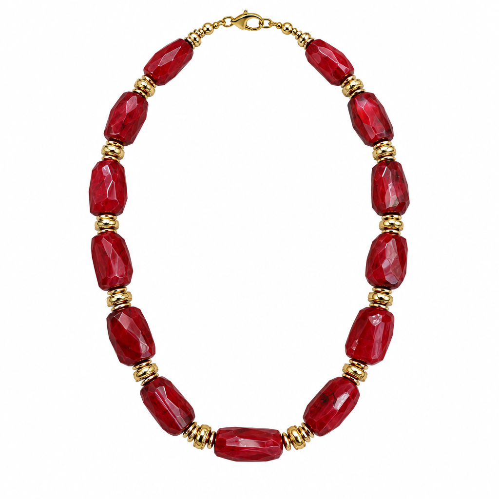 Red necklace isolated on solid white, no display form