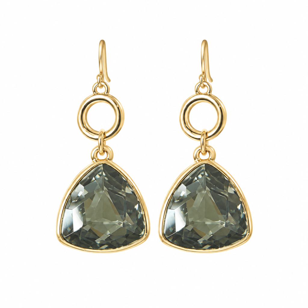 Smoke stone dangle earrings on white background