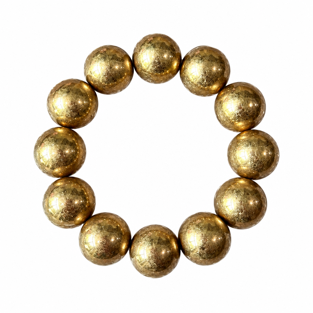 SW Trading Chunky Round Bead Stretch Bracelet, gold, metallic round beads, front view