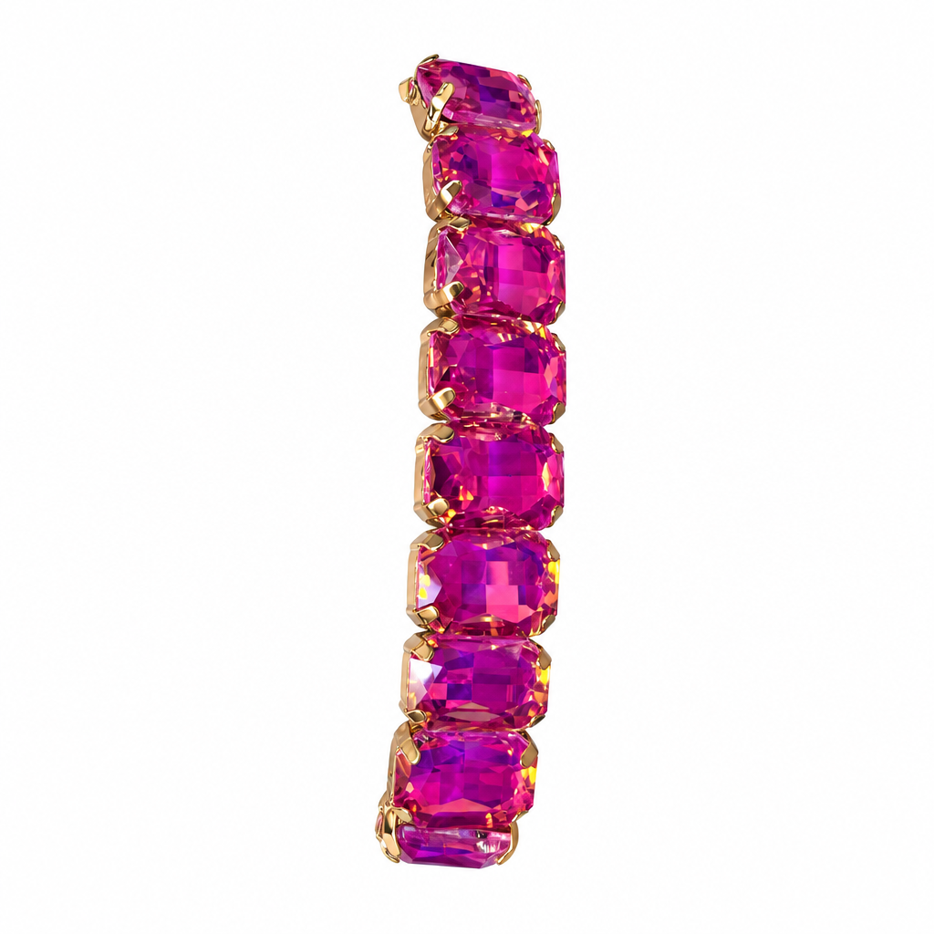 SW Trading Jeweled Rectangle Stone Stretch Bracelet, birdie pink, faceted rectangle stones in gold-tone settings, front view