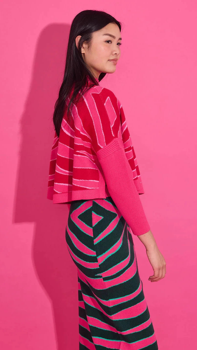 Leona Pink & Red Zebra Crop Sweater