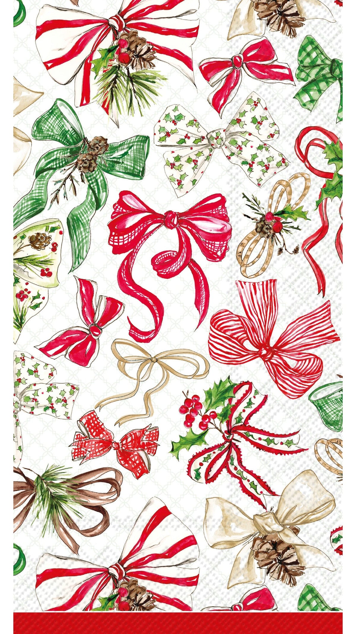 Christmas Bows paper guest towels on white, front view