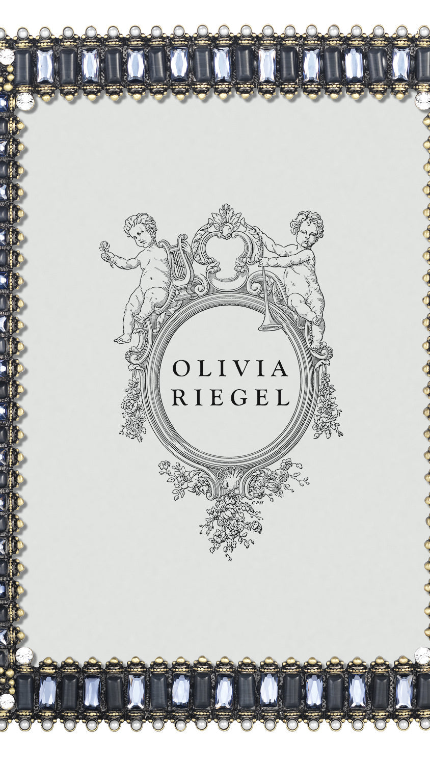 Olivia Riegel Copenhagen 4x6 Picture Frame in bronze finish with crystals, glass gems and faux pearls, front view