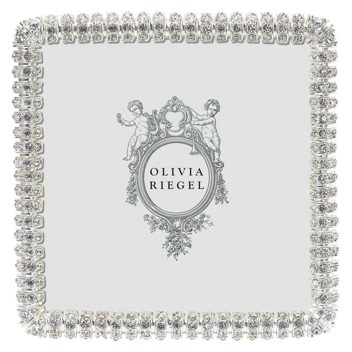 Olivia Riegel Crystal Chelsea 4x4 Picture Frame in Silver channel-set crystal pewter, front view