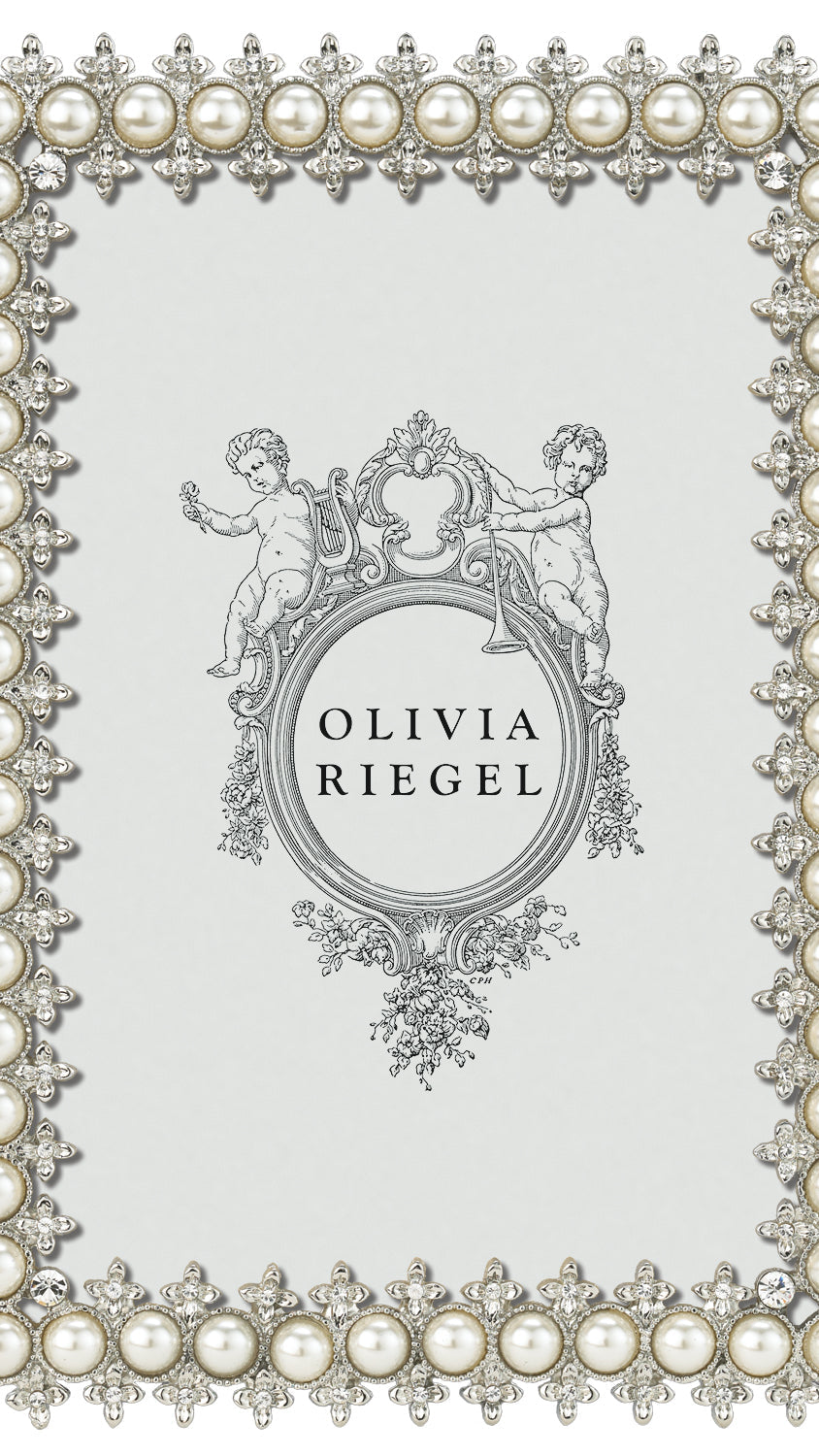 Olivia Riegel Crystal & Pearl 4x6 Picture Frame in Silver crystal and faux pearl pewter, front view