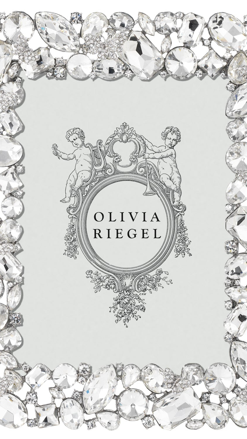 Olivia Riegel Roxy 5x7 Picture Frame in Silver crystal and glass gem pewter, front view