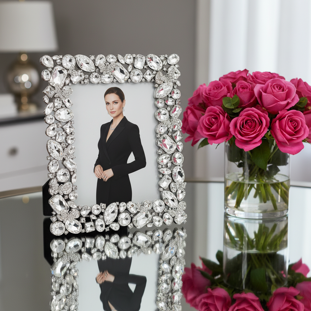 Olivia Riegel Roxy 5x7 Picture Frame in Silver crystal and glass gem pewter, lifestyle view