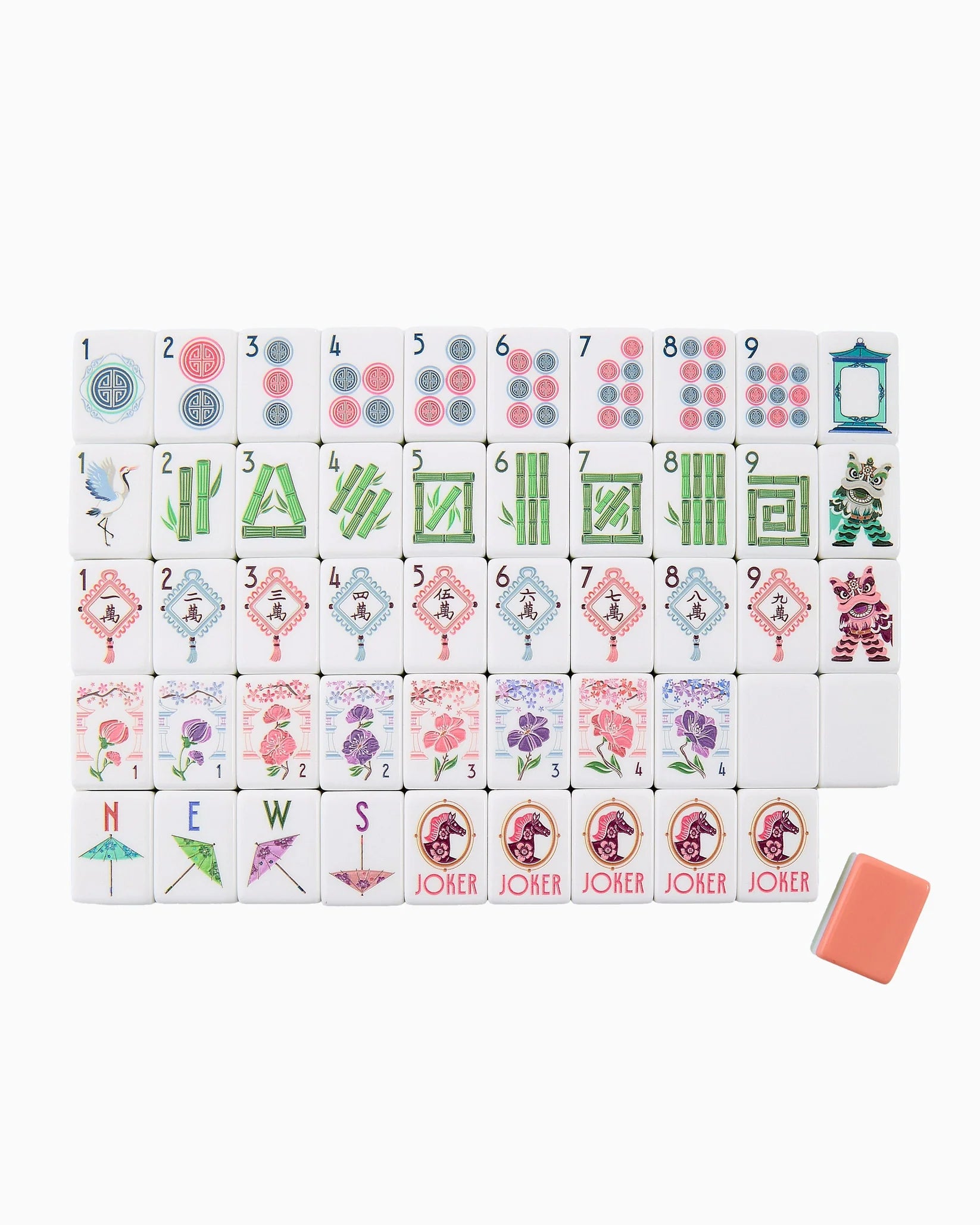 Set of colorful playing cards with various designs on a white background