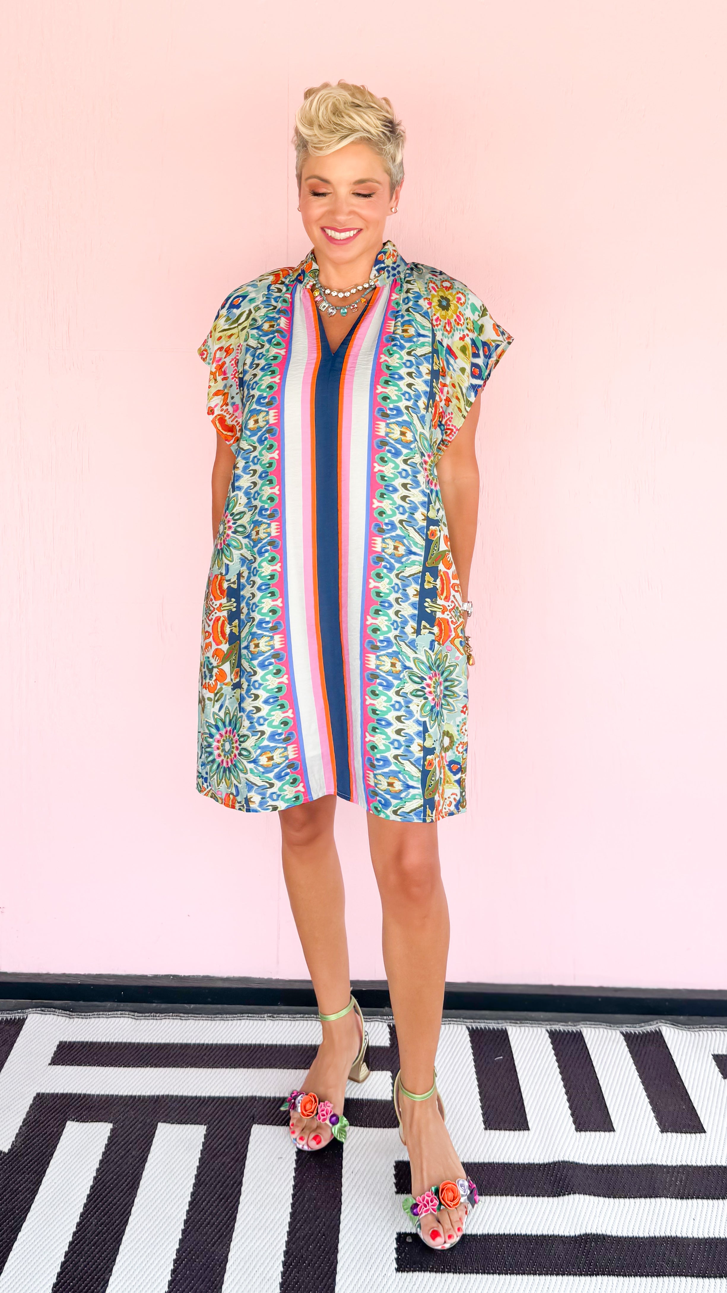 Center Stripe & Floral Mini Dress/Multi - The BLVD