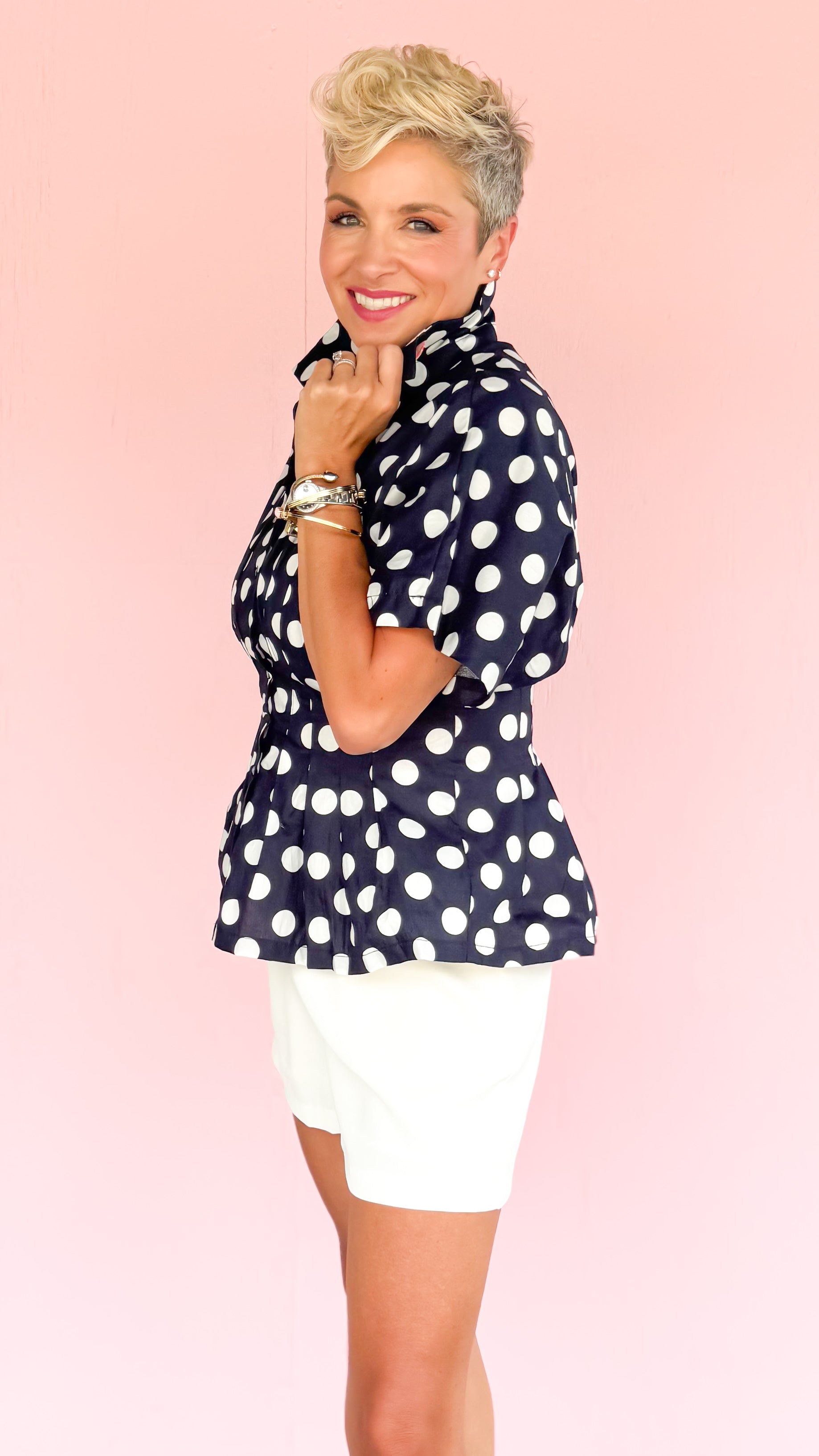 Liv Polka Dot Top/Navy - The BLVD