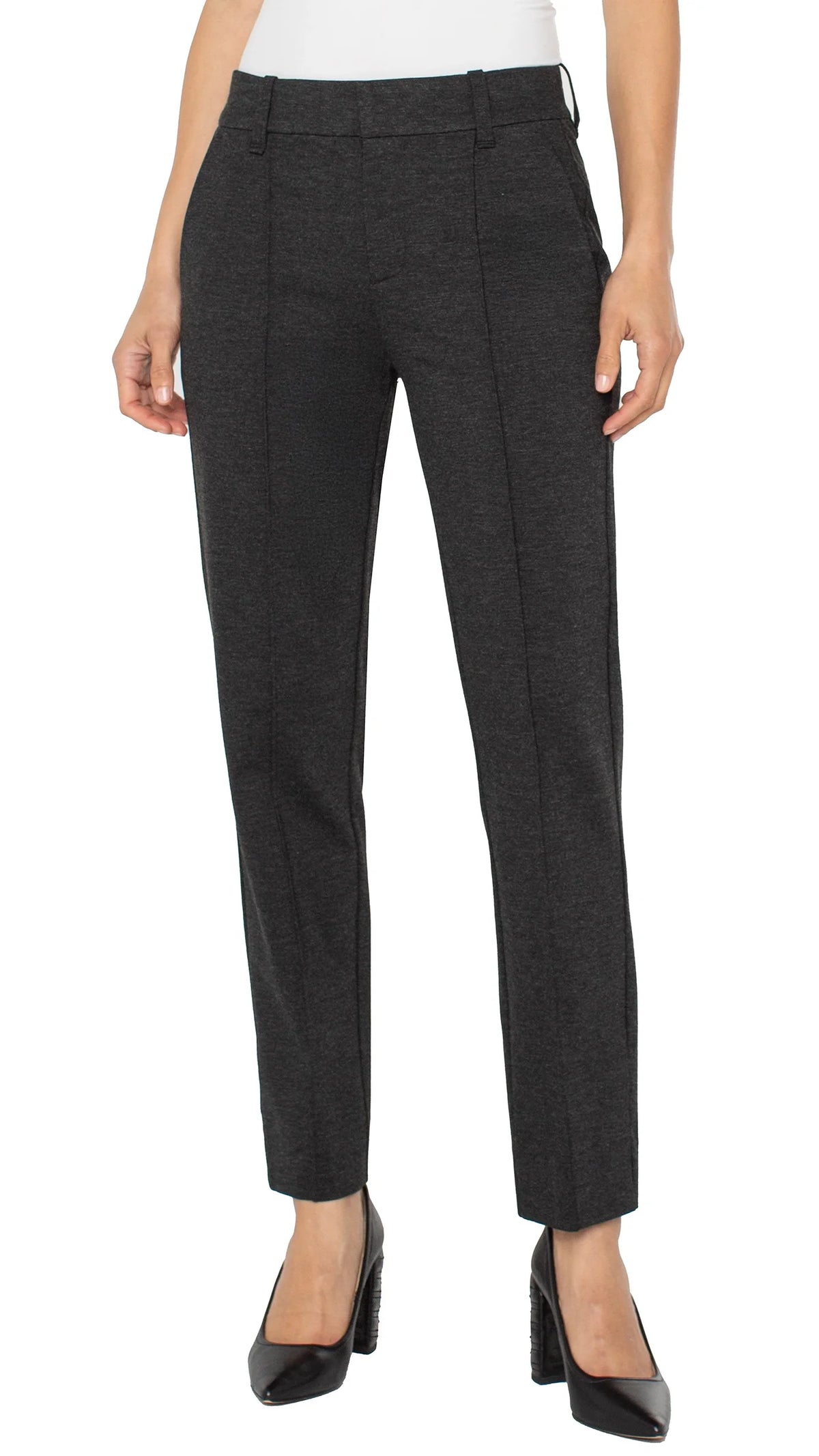 Front view of Liverpool Gemma cigarette trousers in heathered charcoal