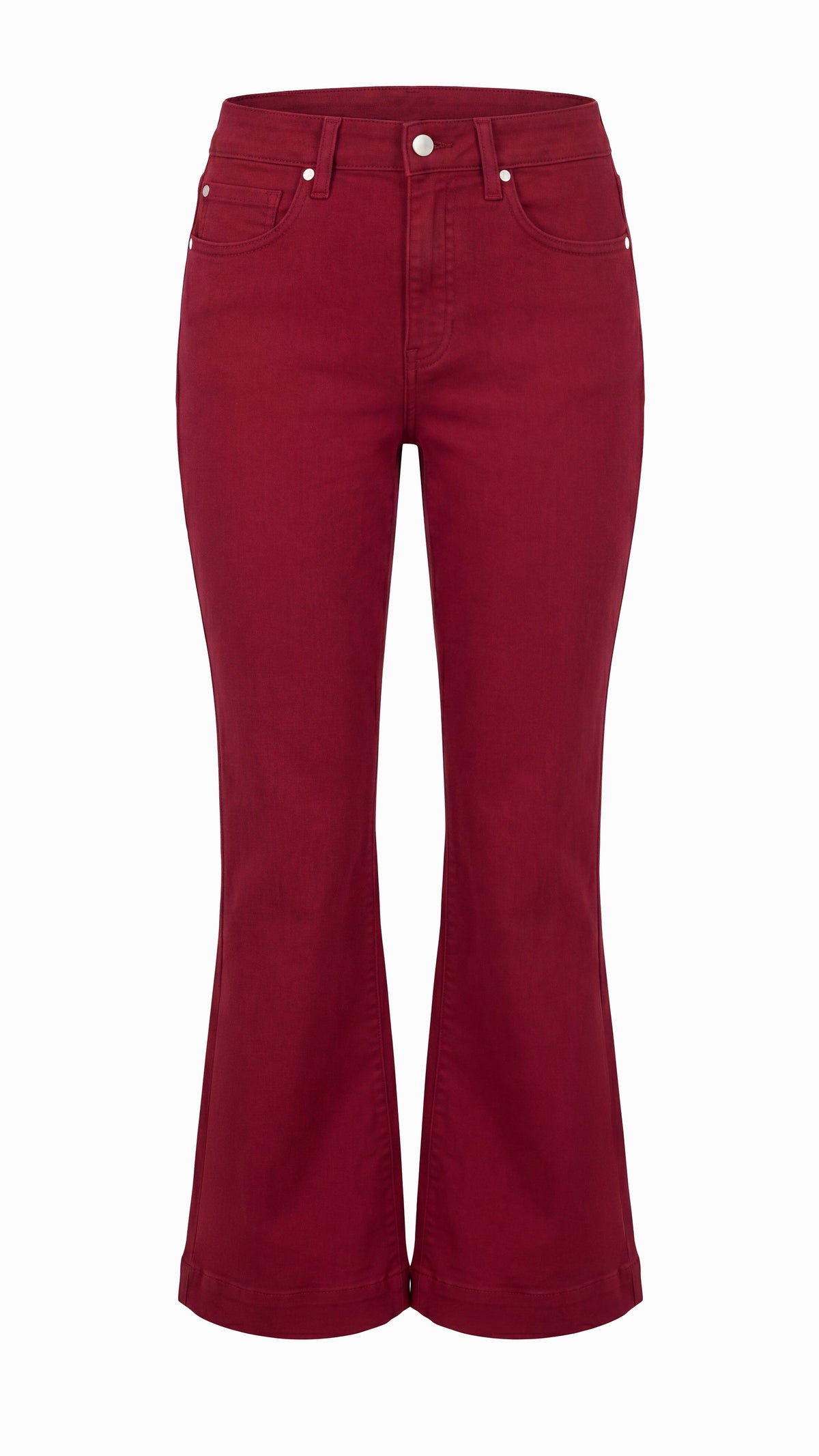 Wild cranberry Hannah mid-rise flare jeans, front view, product only