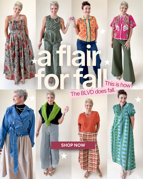 A Flair for Fall: this is how The BLVD does fall. Models in colorful fall outfits
