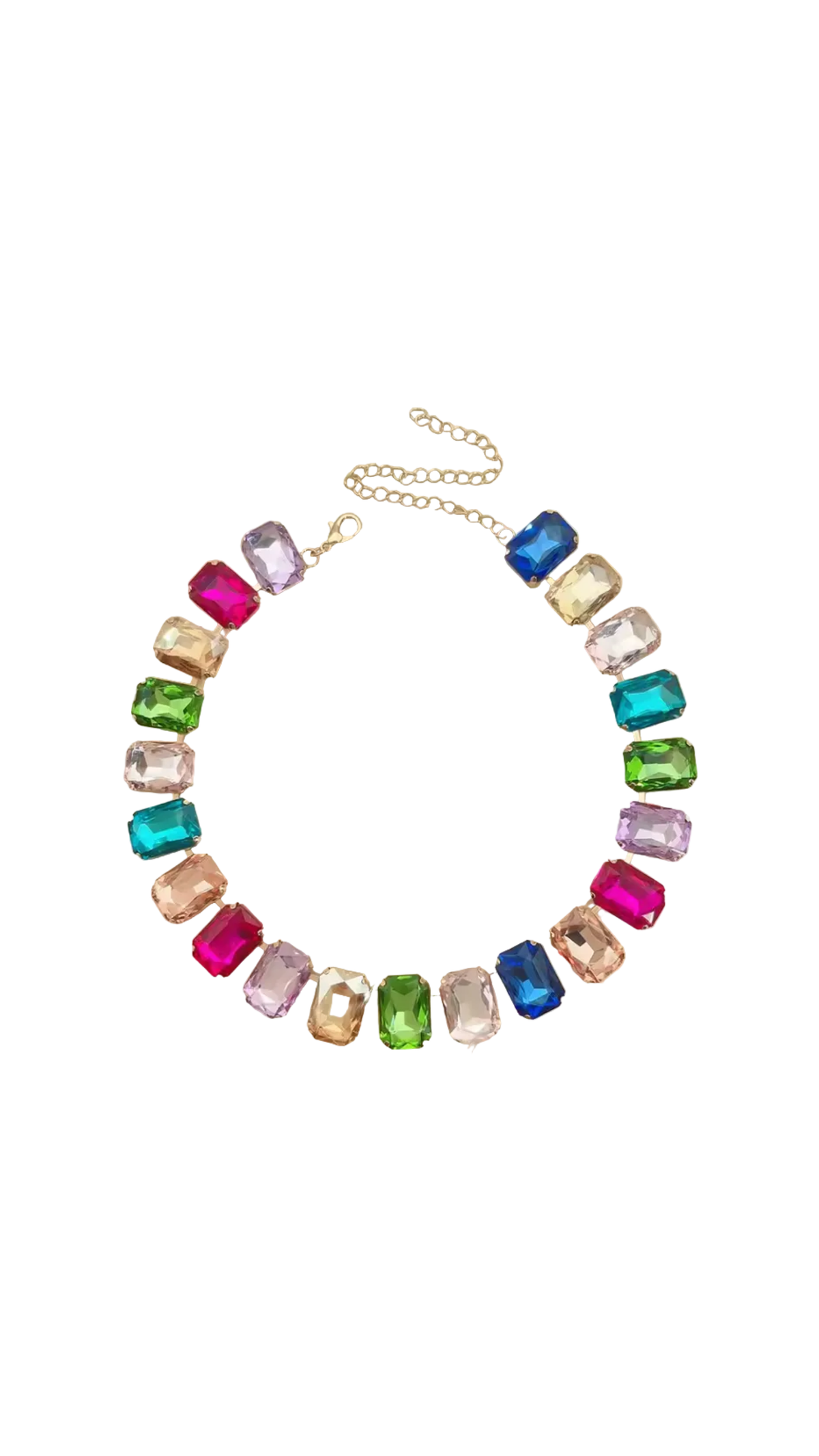 Multi Rhinestone Necklace, full view on white