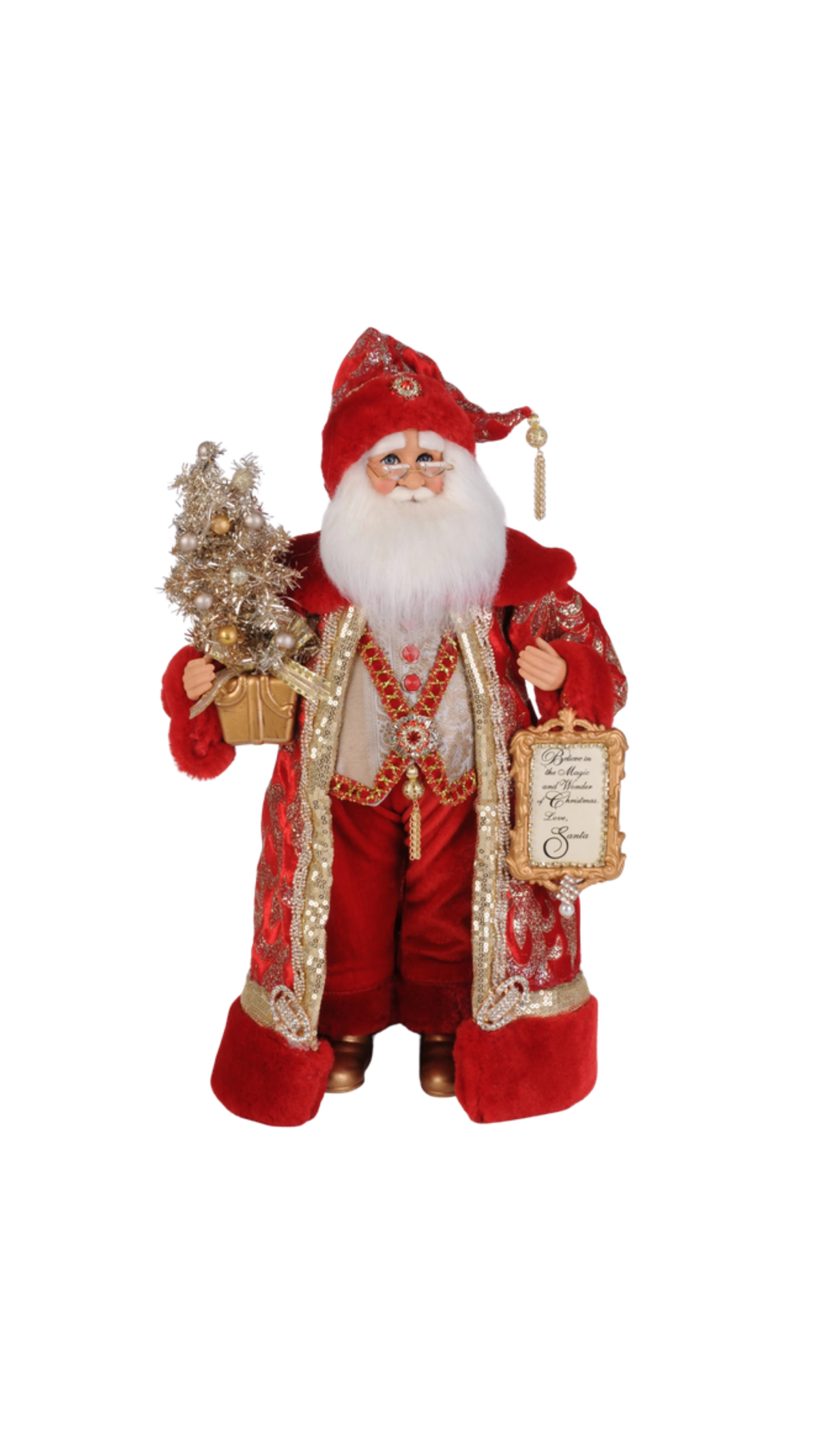 Lighted Scarlet Jeweled Santa, full view on white