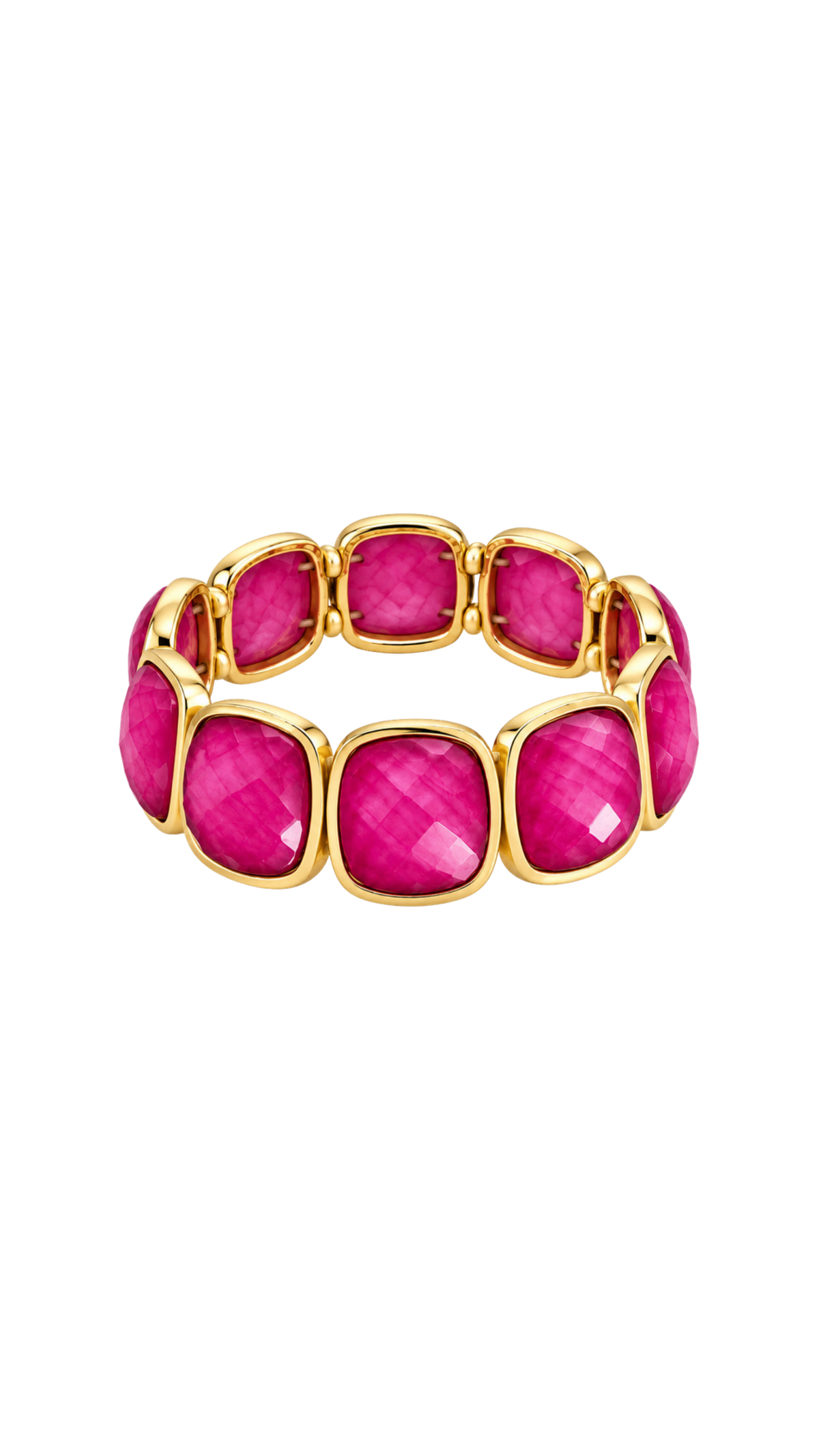 Bold Faceted Fuchsia Stone Stretch Bracelet, full view on white