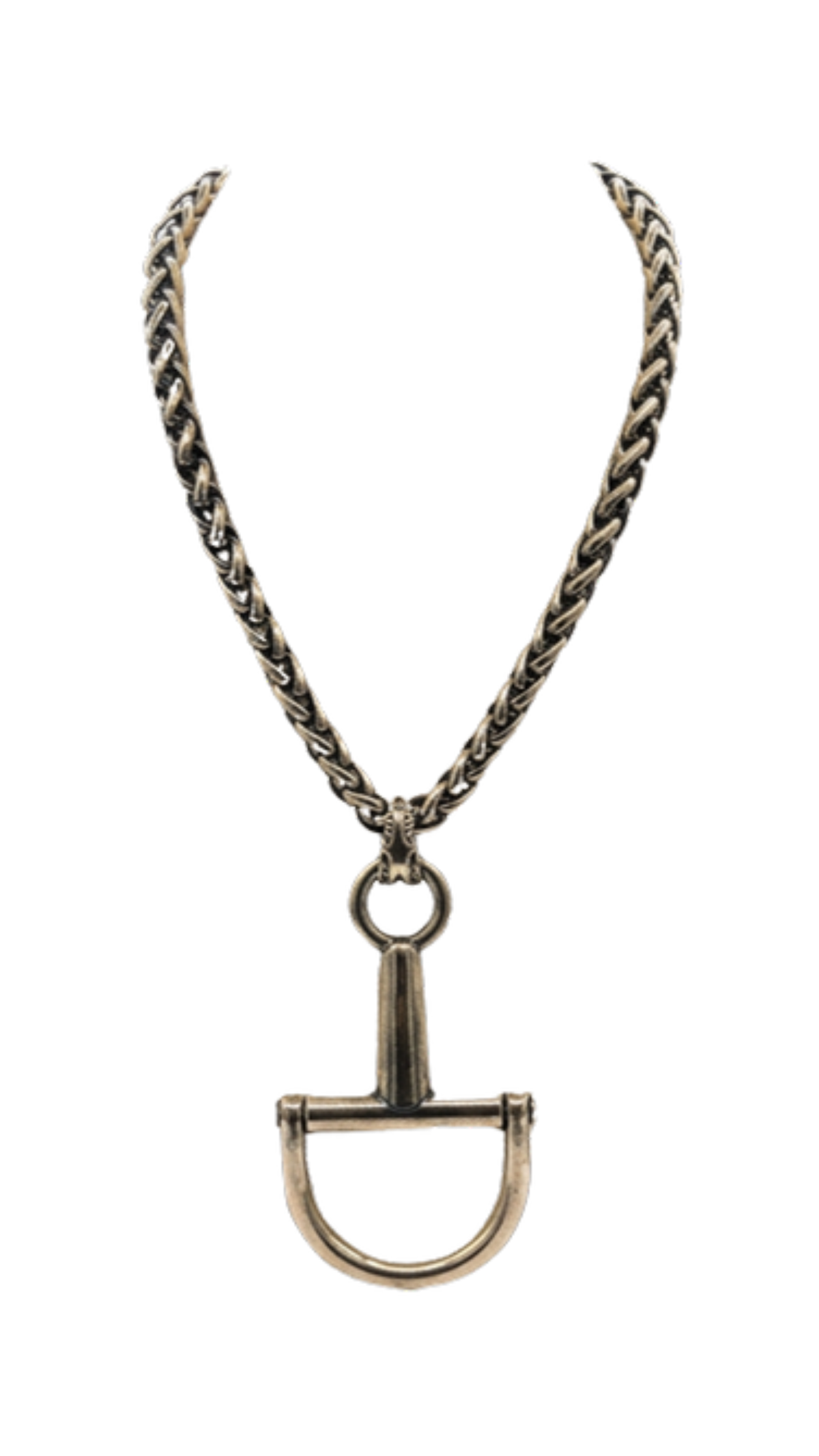 Large Horse Bit Pendant Necklace, full view on white