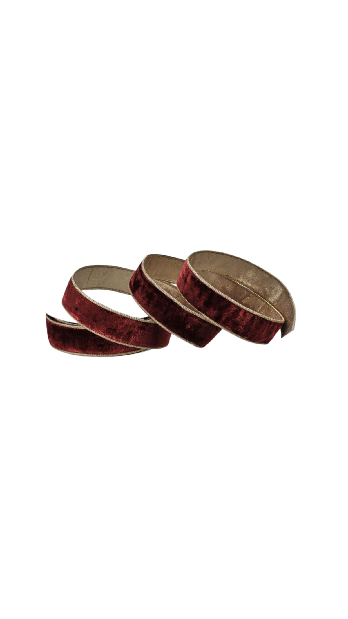 Premium Velvet Ribbon with Gold Edge - Burgundy (1.5" x 10 yd), full view on white