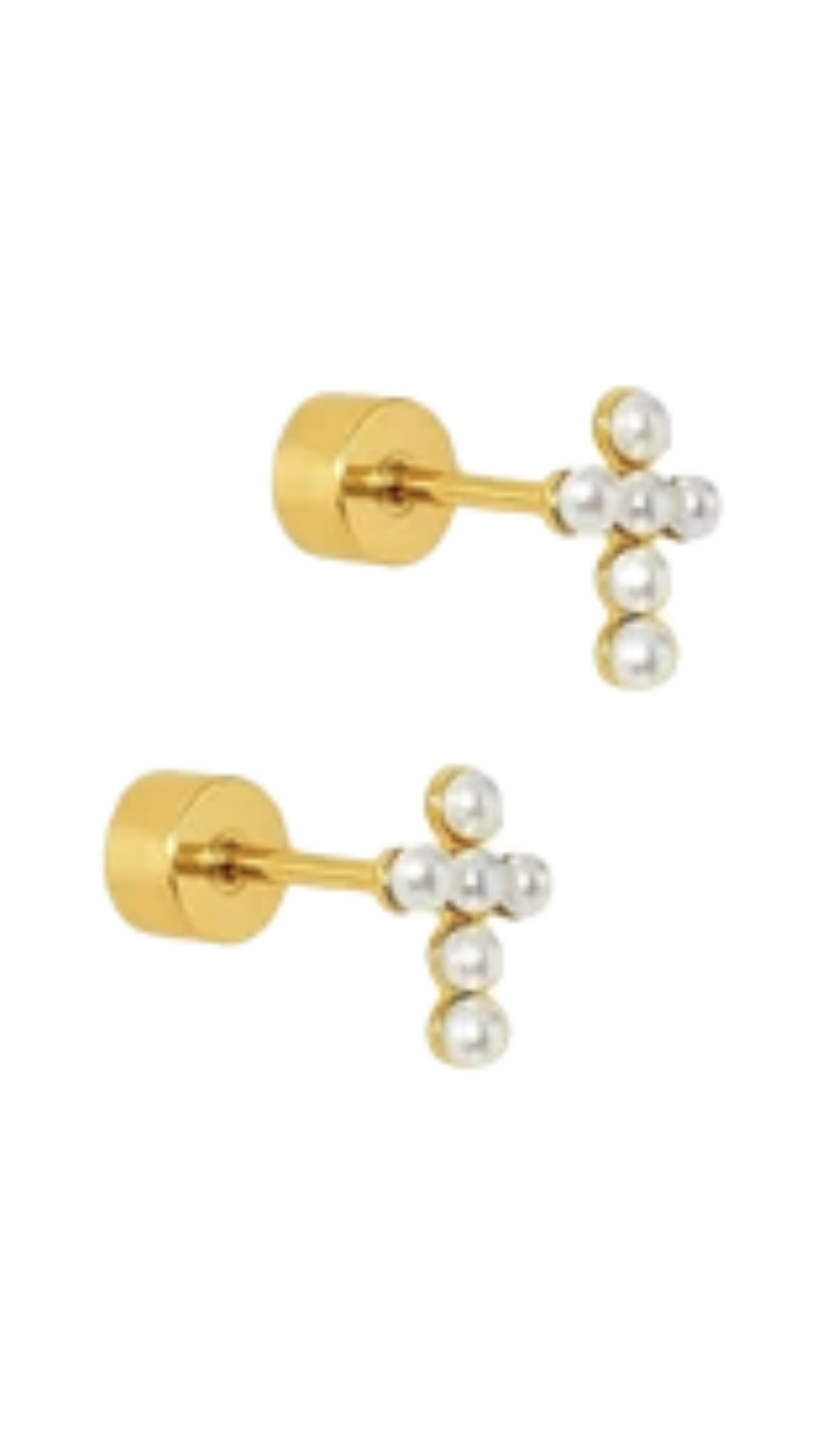 Screwback Stud Earrings/Clara Cross Pearl, full view on white
