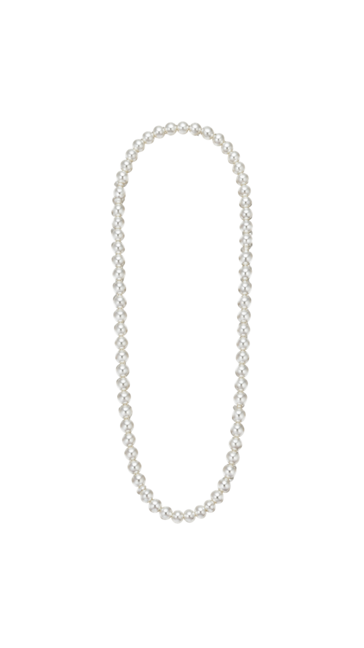 Opera Length Pearl Necklace, full view on white