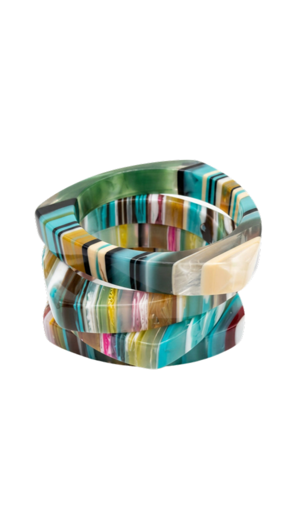 Triangle Multi Color Resin Bracelet, full view on white