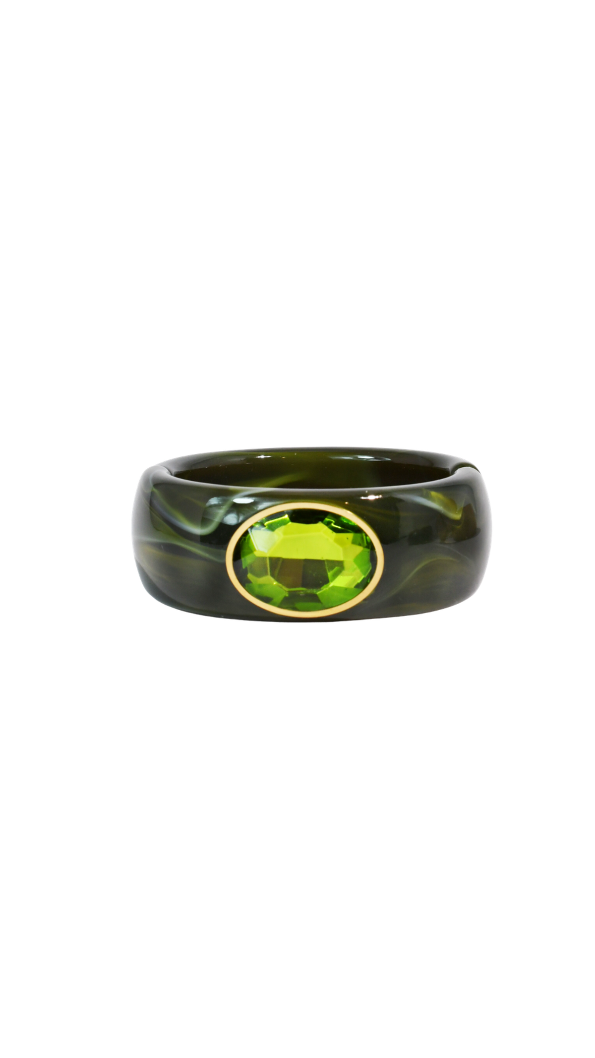 Gemstone Resin Cuff Bracelet/Olive, full view on white