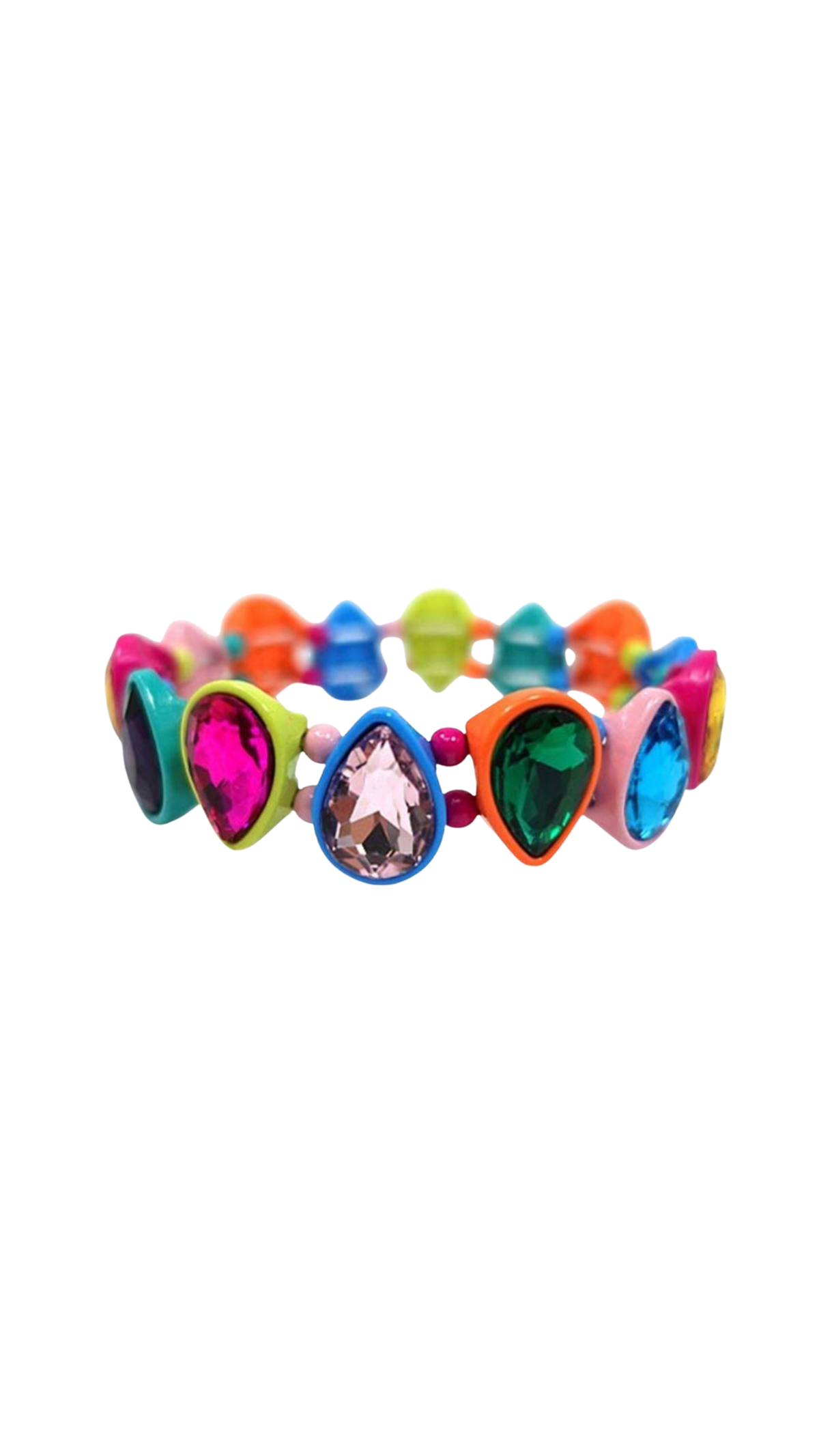 Multi Colored Enamel Stretch Bracelet, full view on white