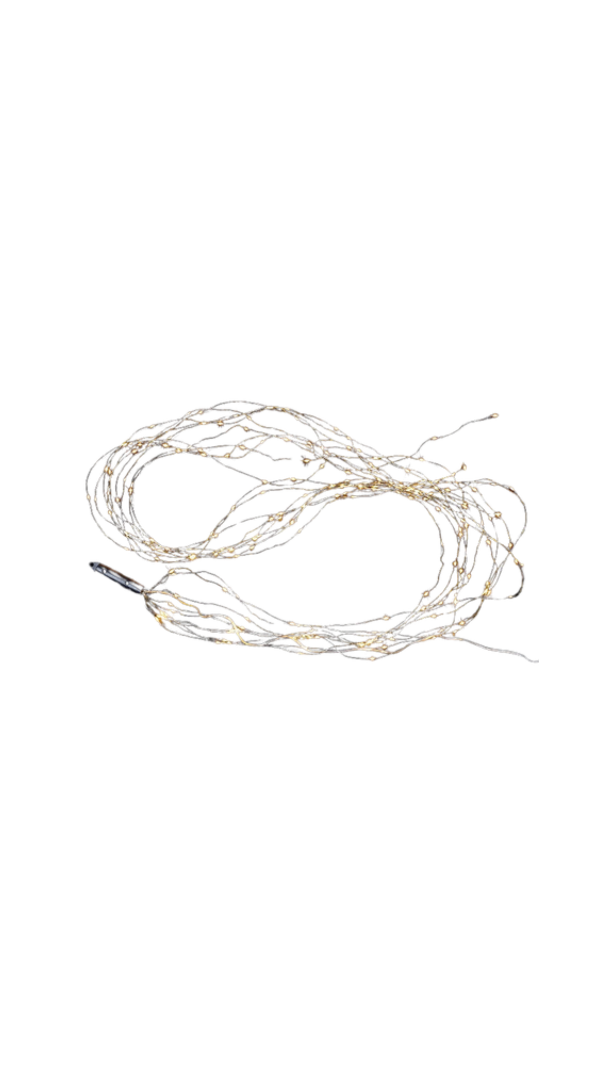 200 Warm White String Lights on Silver Wire, full view on white