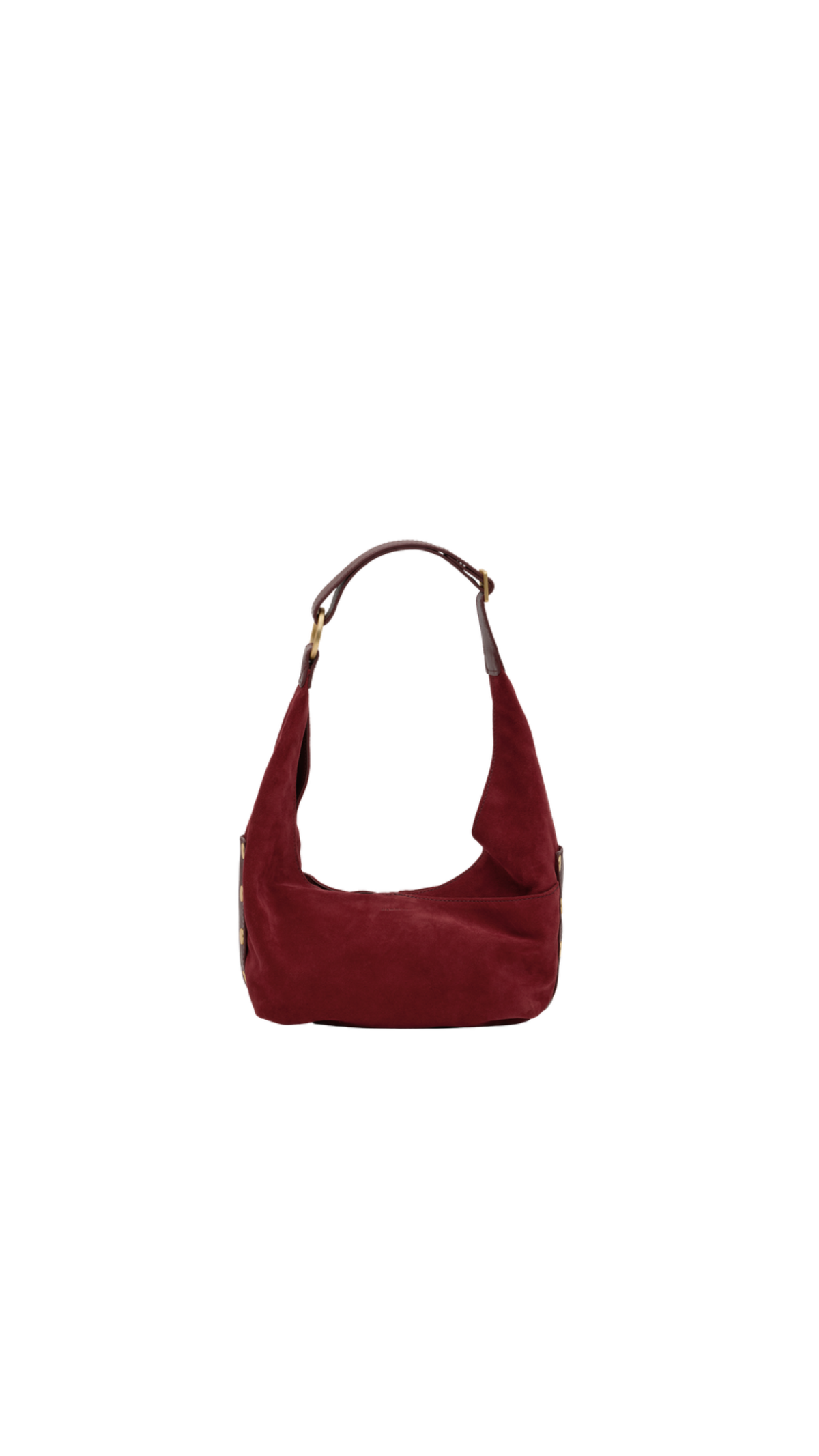 Tom Zip Medium Cherrywood Suede/Brushed Gold, full view on white