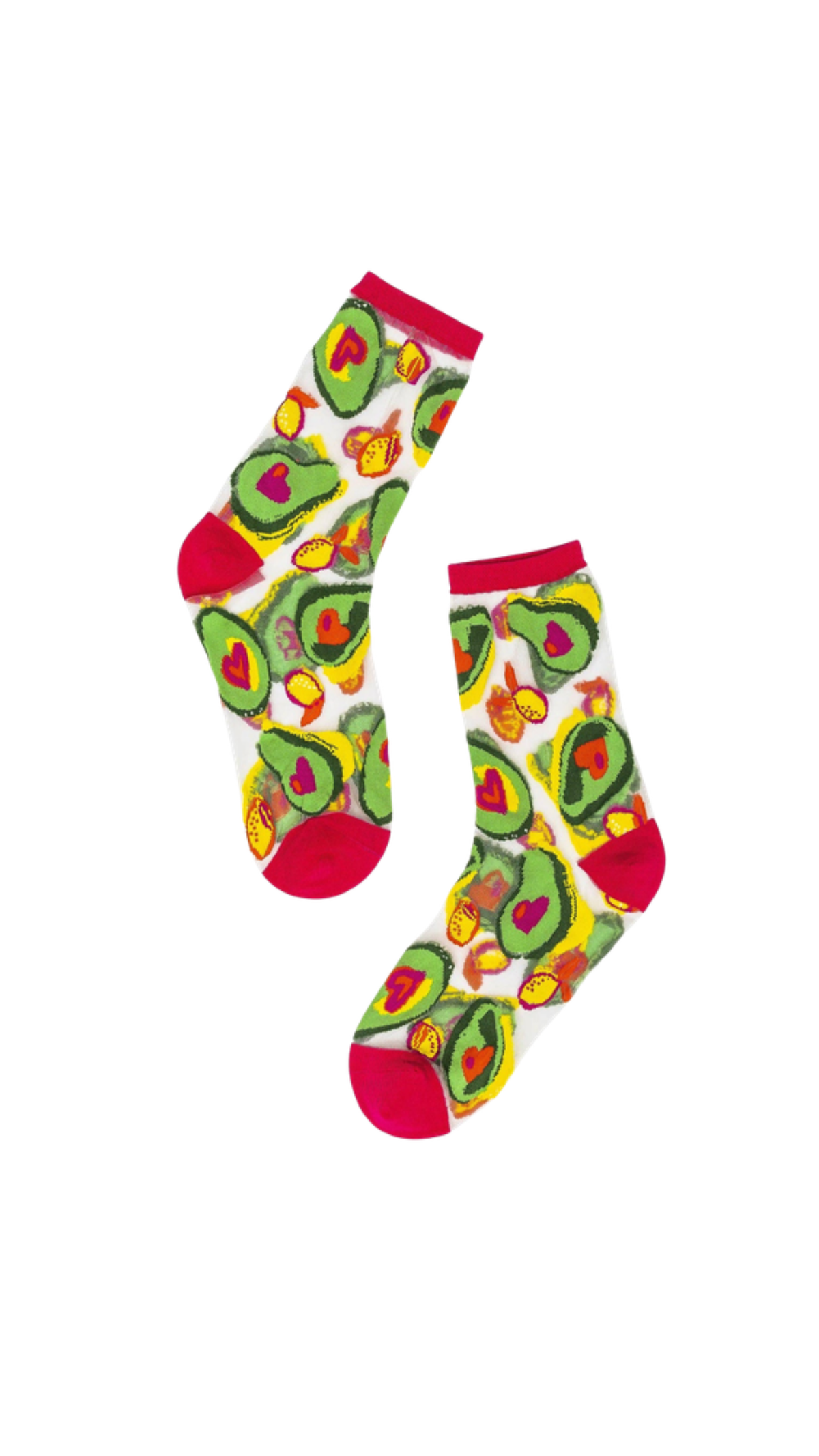 Avocado Lover Sheer Crew Sock, full view on white