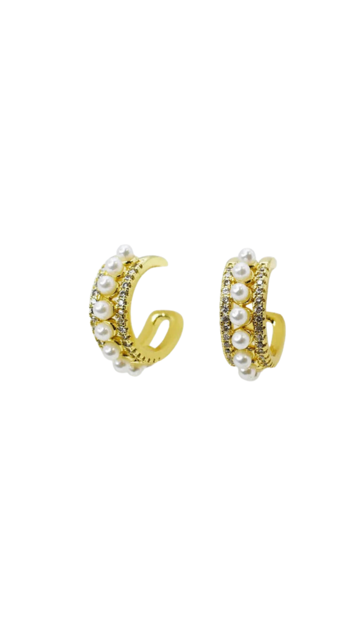 Pearly Silver Ear Cuff, full view on white
