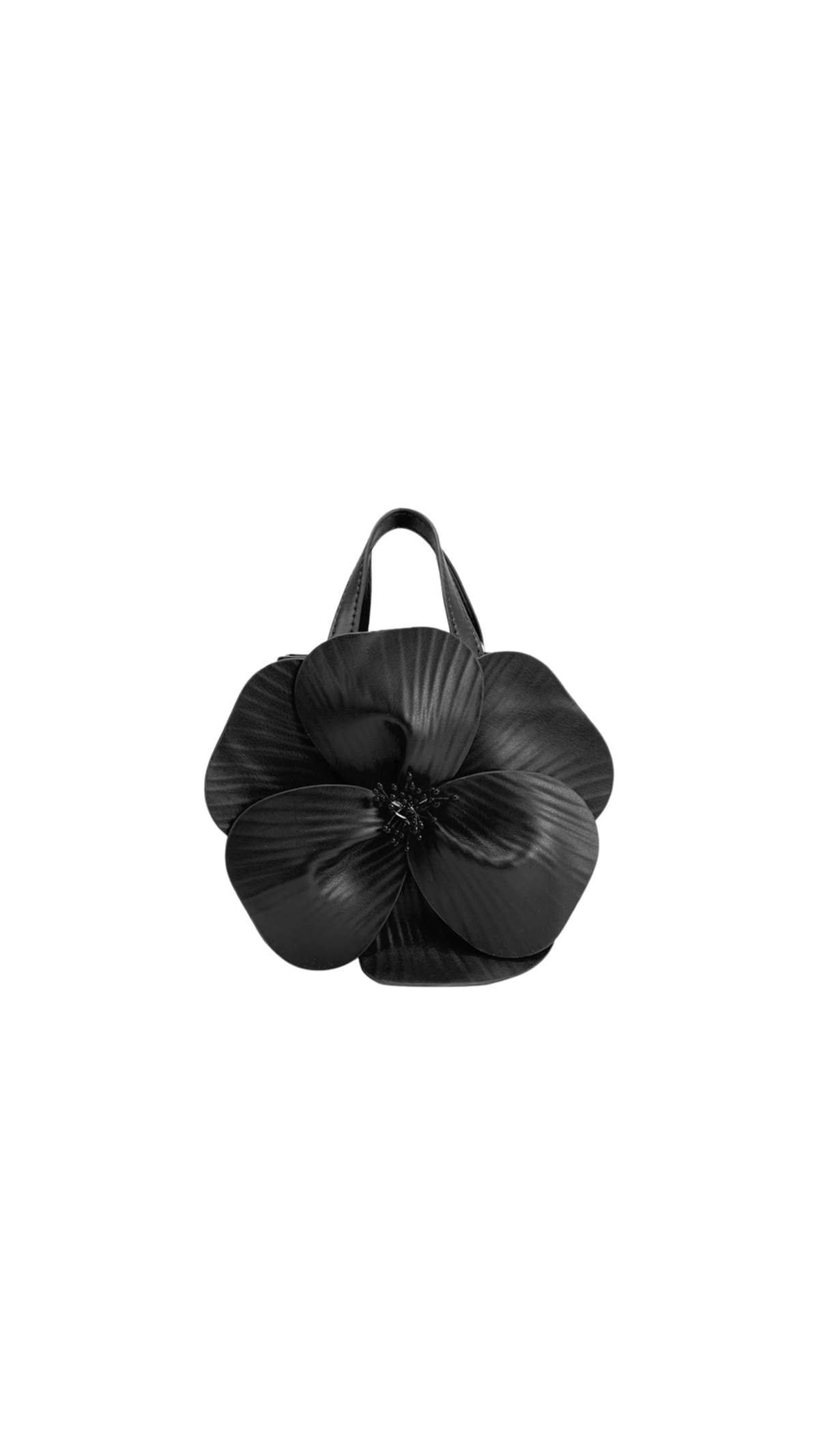 Monroe Black Flower Bag, full view on white