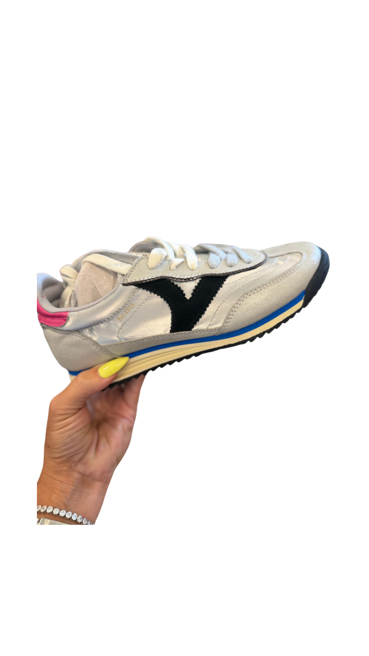 Saturno Metallic Sneaker/Silver, full view on white
