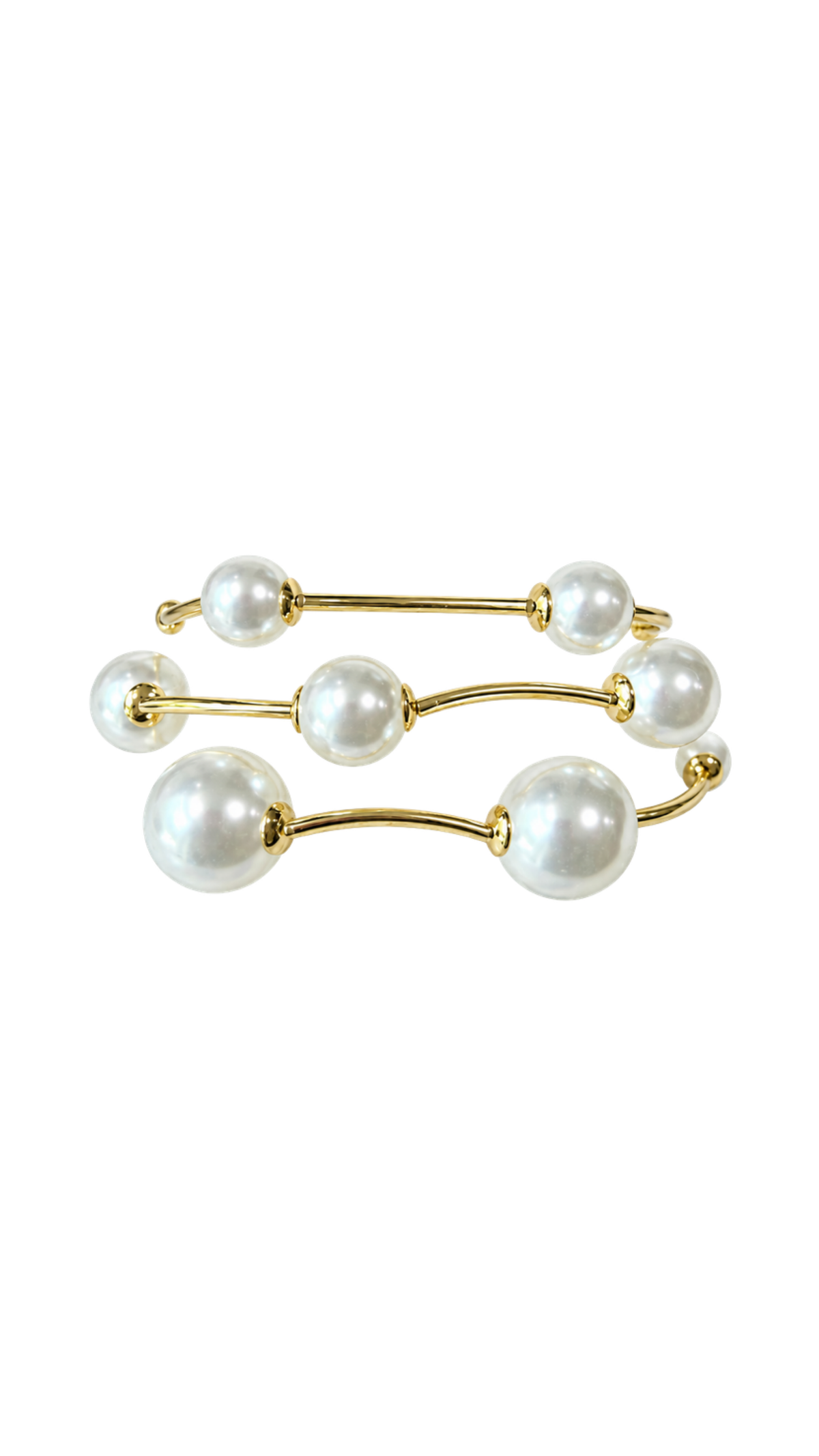 Floating Bead 3-Strand Stretch Bracelet, full view on white