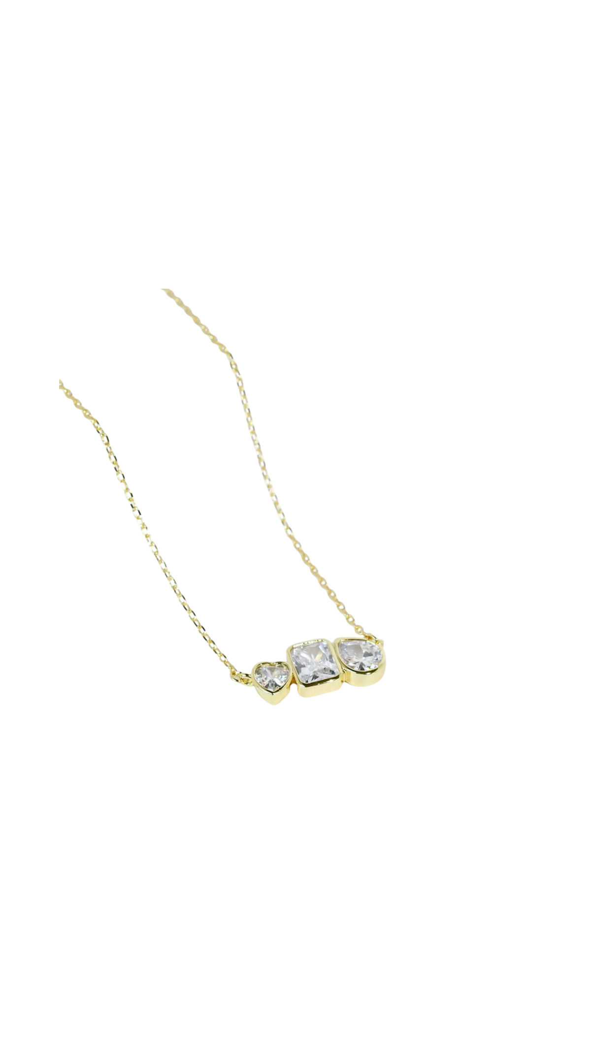 Crystal Love Trio Necklace/Gold, full view on white