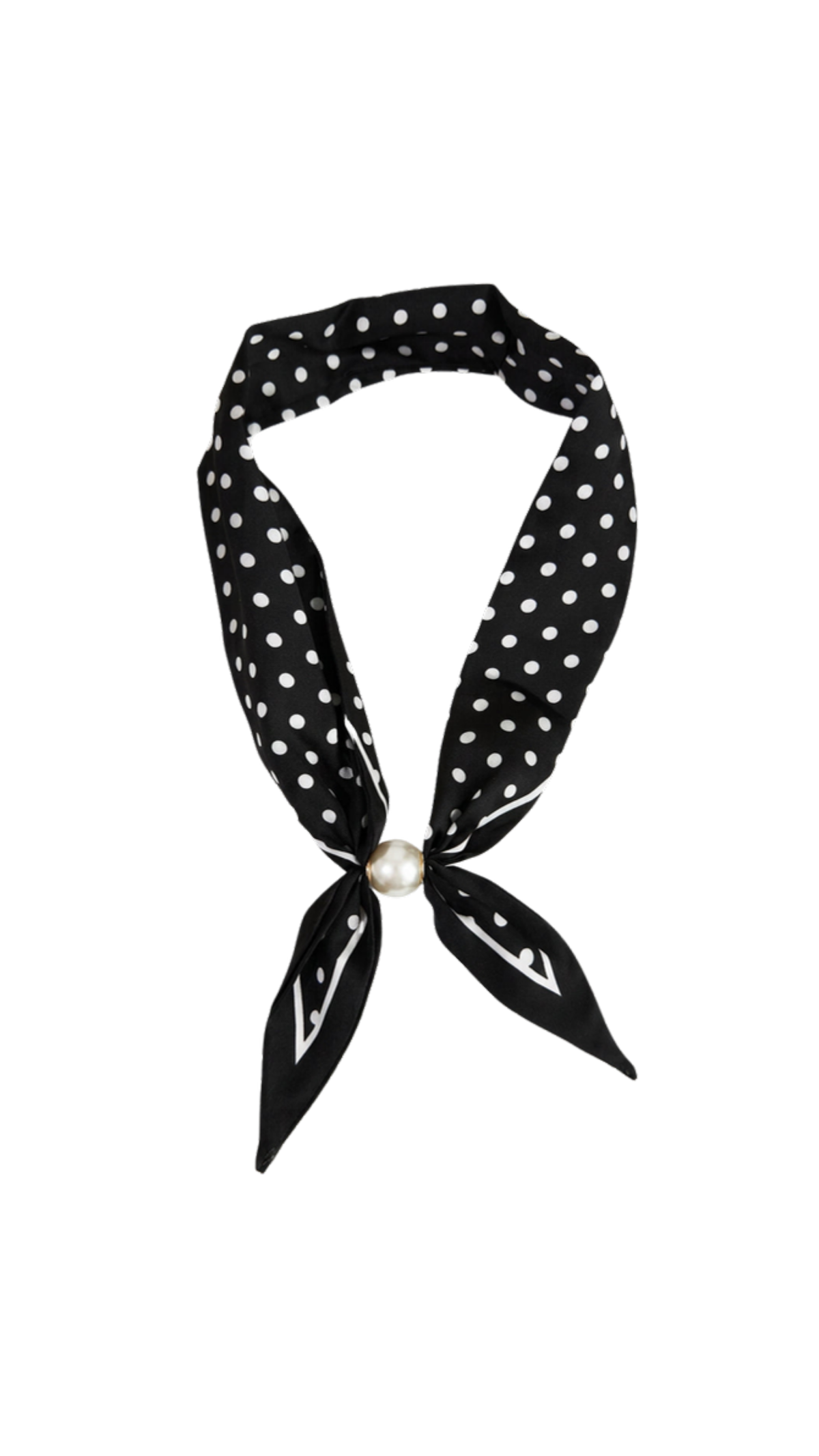 Black/White Polka Dot Magnetic Pearl Necklace, full view on white