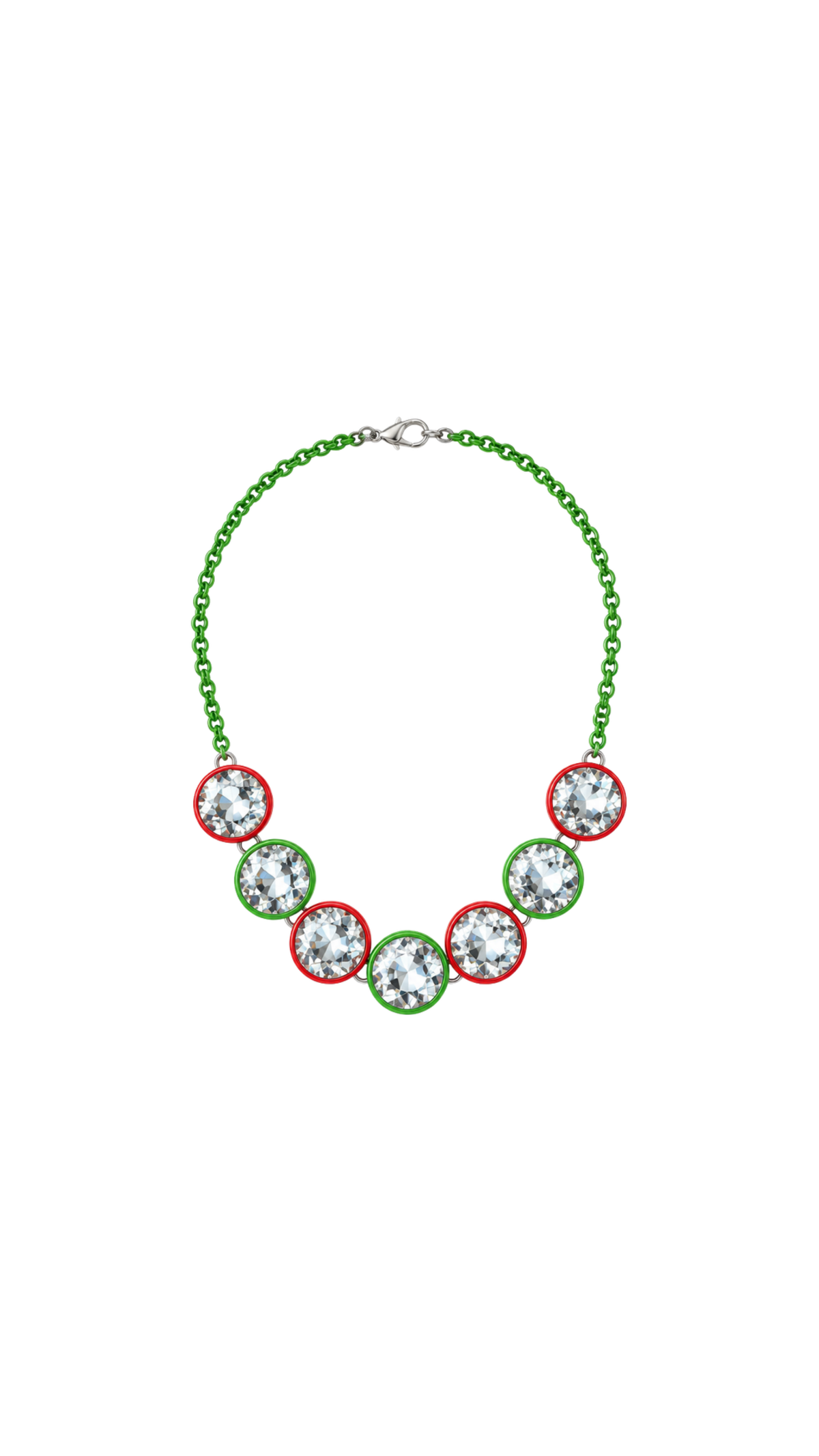 Christmas Rhinestone Statement Necklace, full view on white