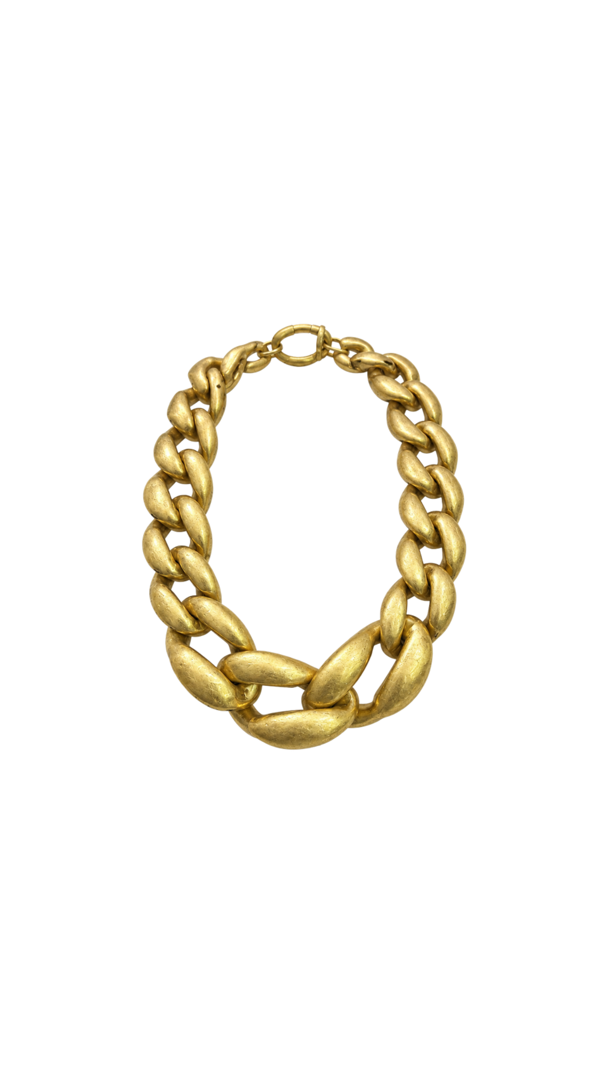 Chunky Matte Gold Link Necklace, full view on white