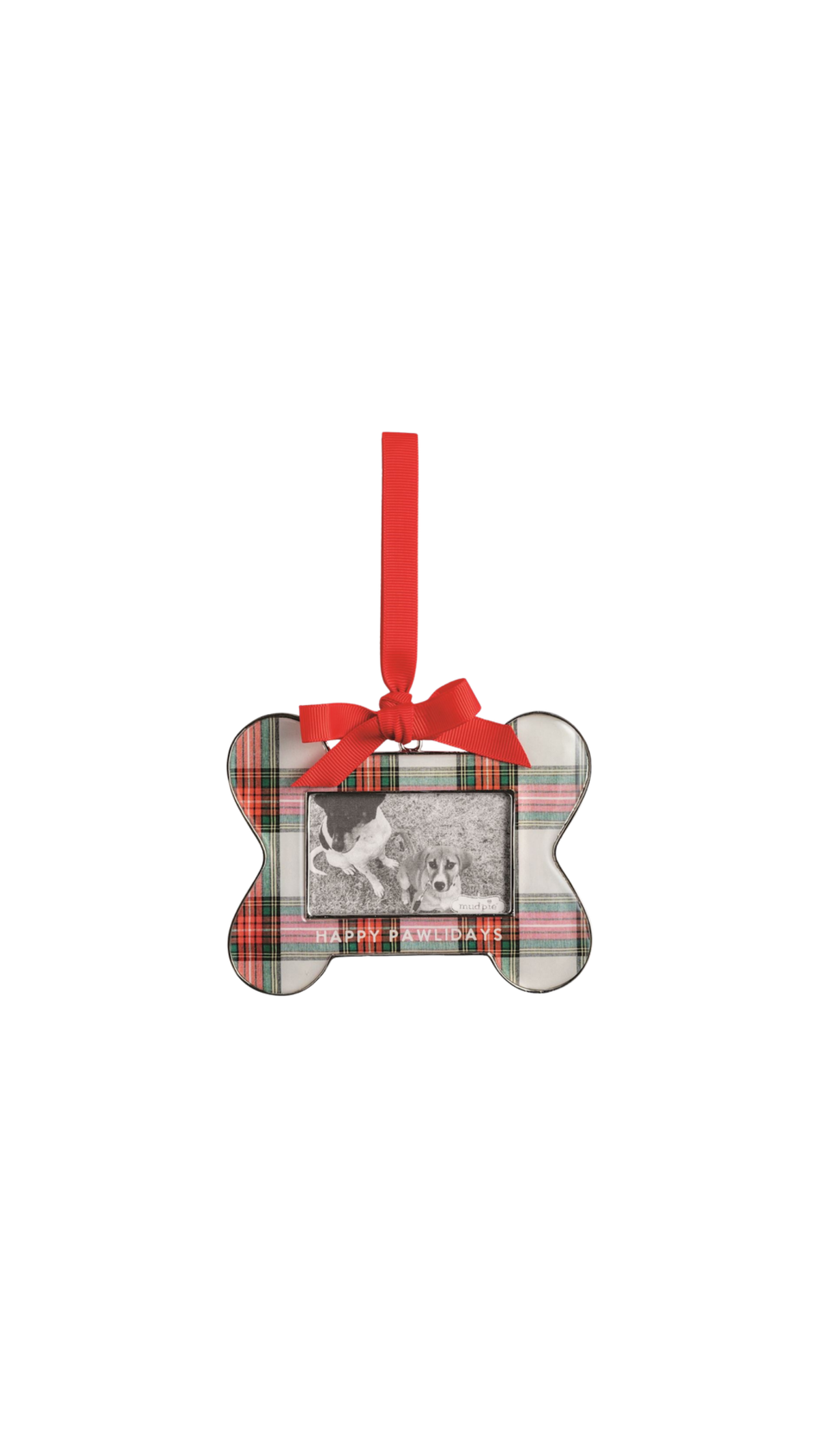 Happy Pawlidays Frame Ornament, full view on white
