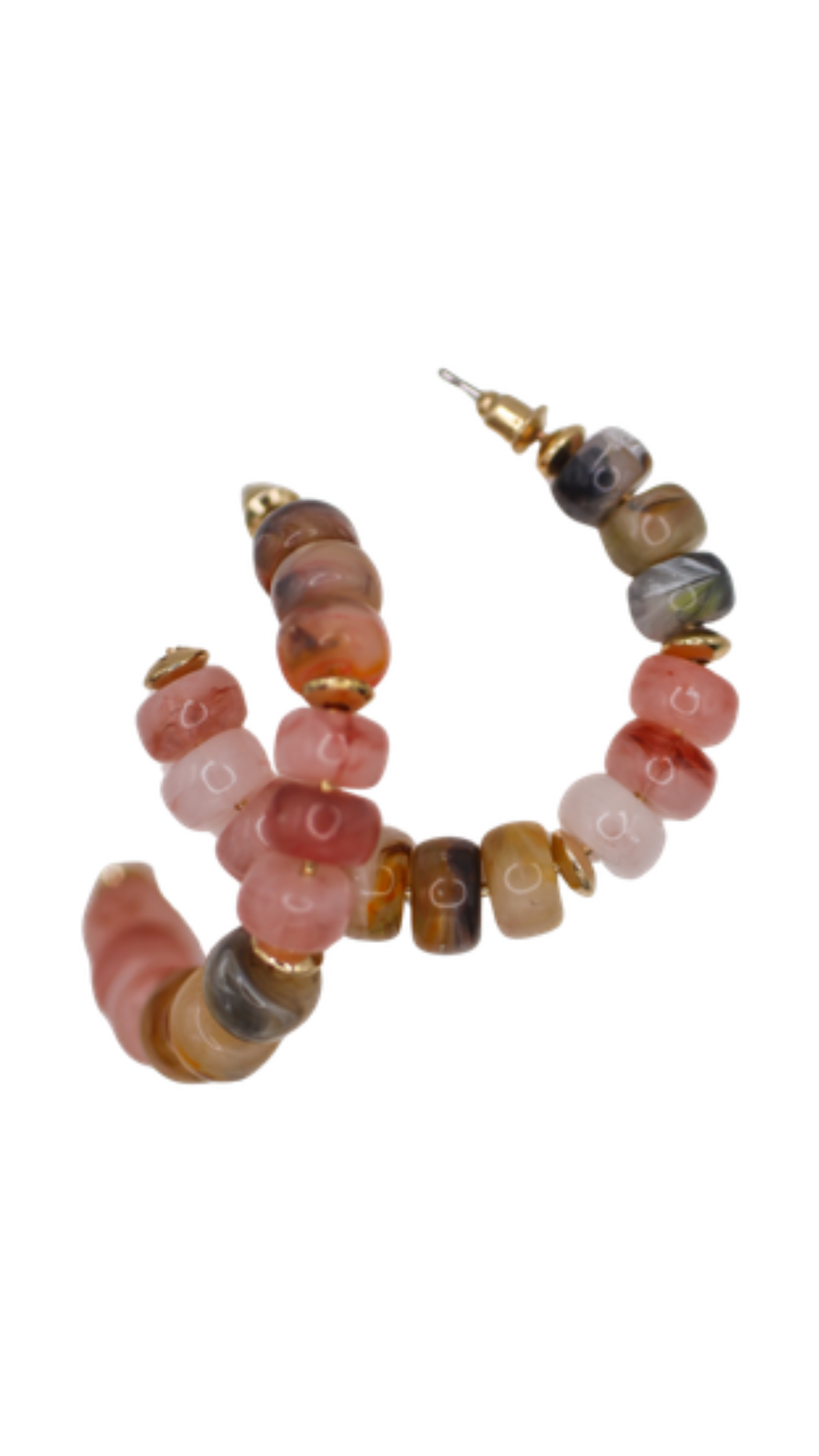 Beaded Hoop Earrings/Pink Multi, full view on white