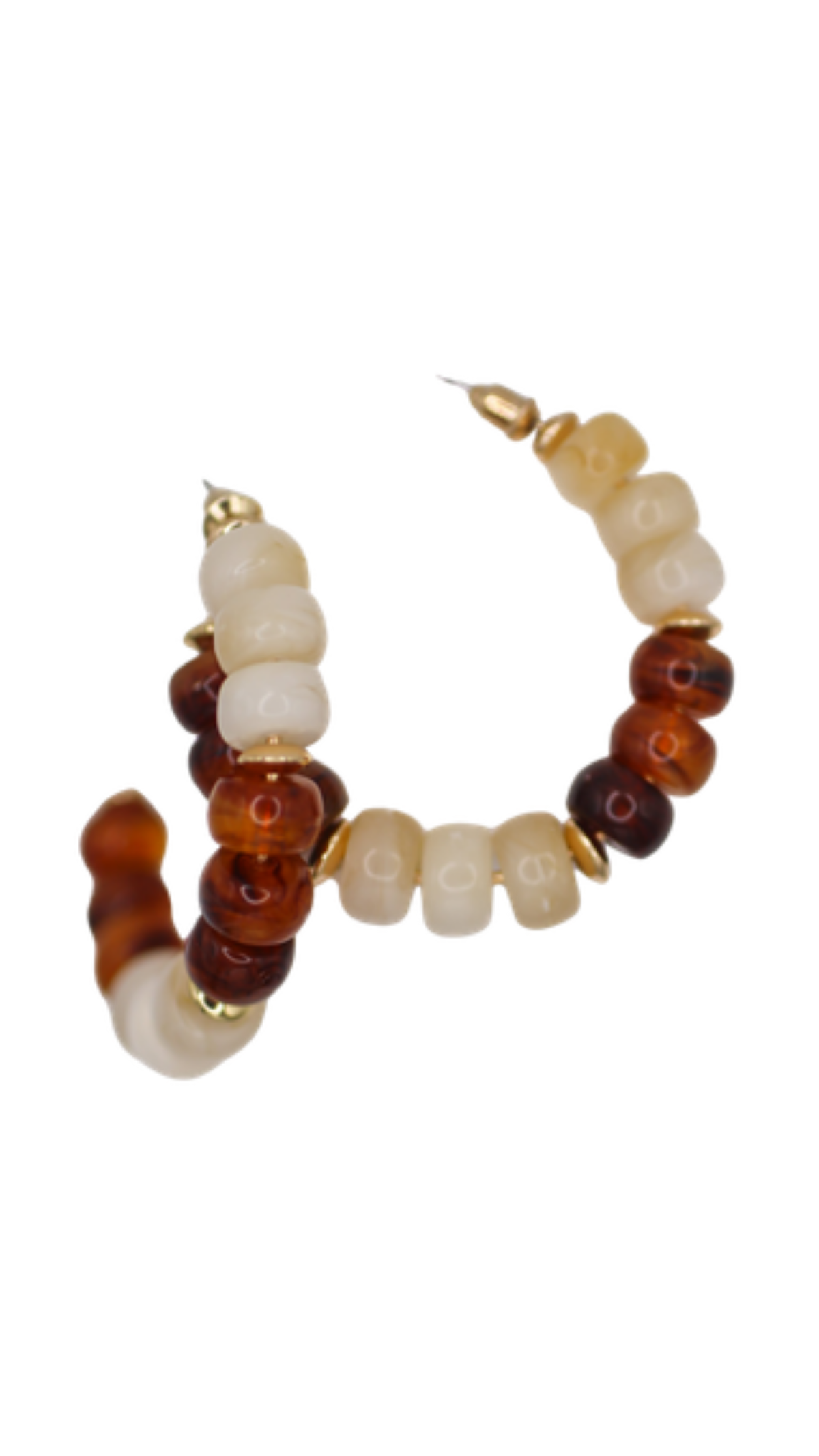 Beaded Hoop Earrings/Brown, full view on white