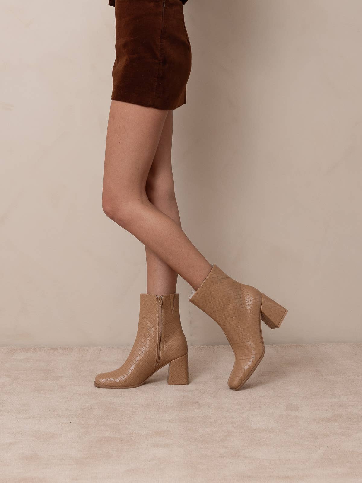 The Demi |Woven Block Heel Bootie/Camel