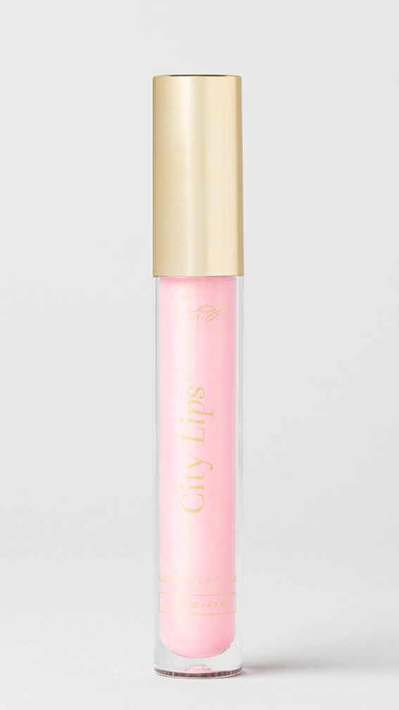 City Lips plumping lip gloss in Los Angelips, a sheer pink shade