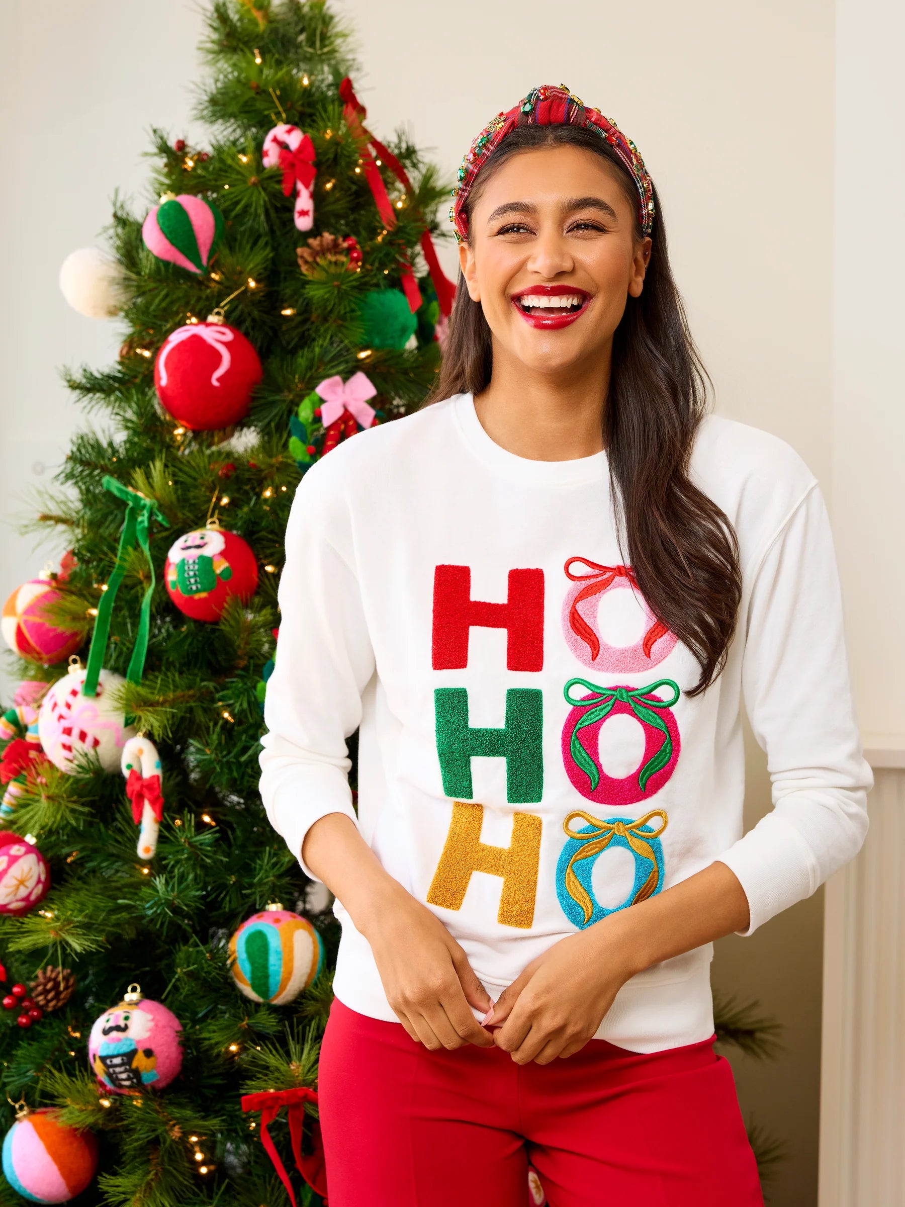 HO HO HO Bows Sweatshirt/White