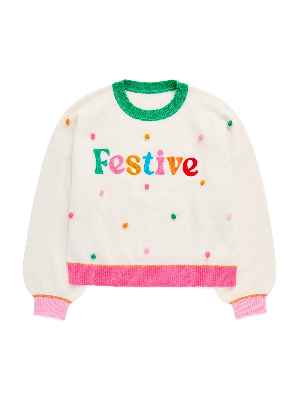 04-CD-154IV Festive Pom Pom Relaxed Sweater Ivory - Shiraleah