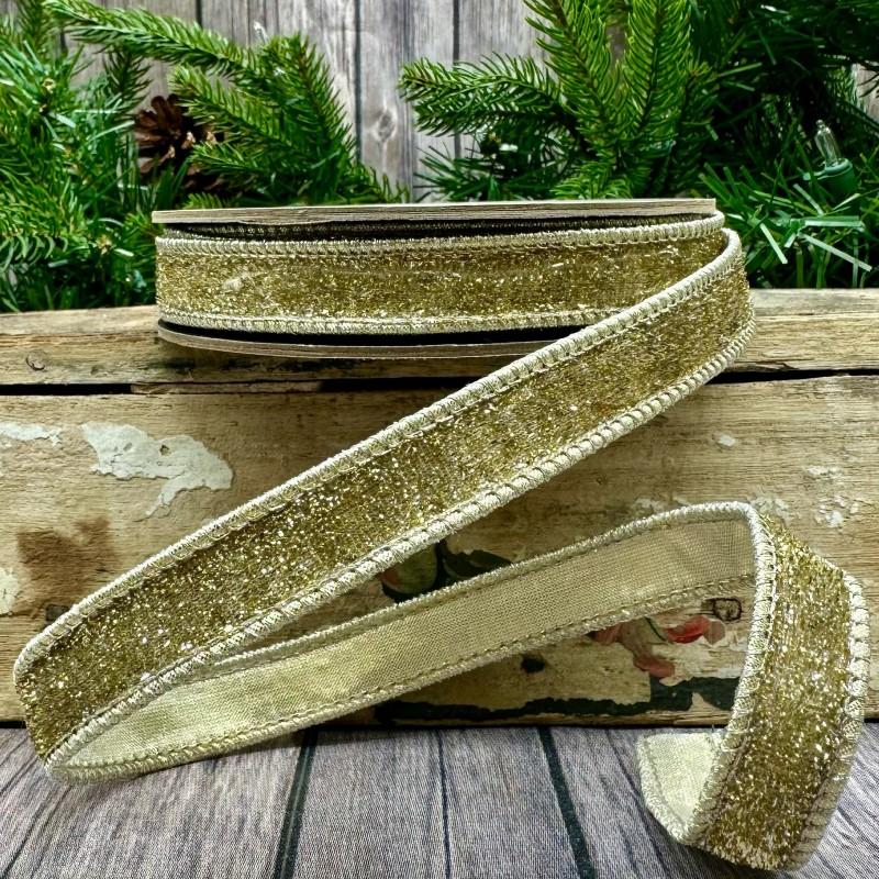 Gold and silver faux metallic velvet ribbon, 0.5 inch, lamé backing, full view