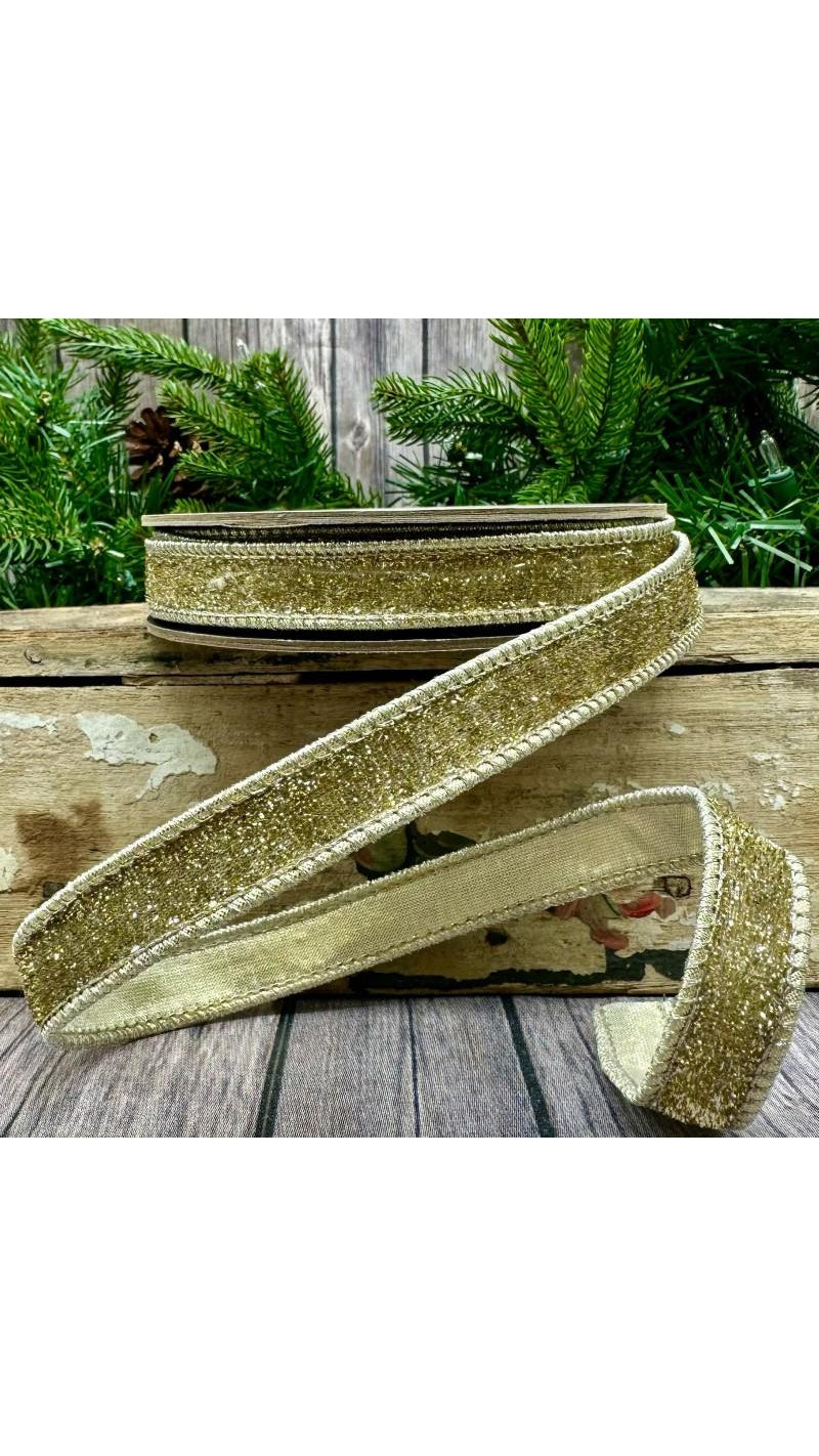 Gold and silver faux metallic velvet ribbon, 0.5 inch, lamé backing, full view on white