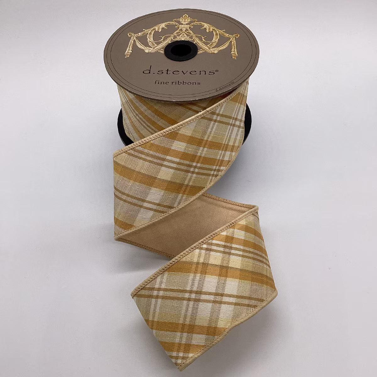 2.5" Dupion Bias Cut Plaid Ribbon - Cream Beige Tan