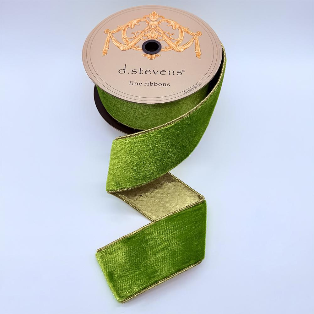 Lime green ice velvet ribbon with metallic gold back, 2.5 inch, full view